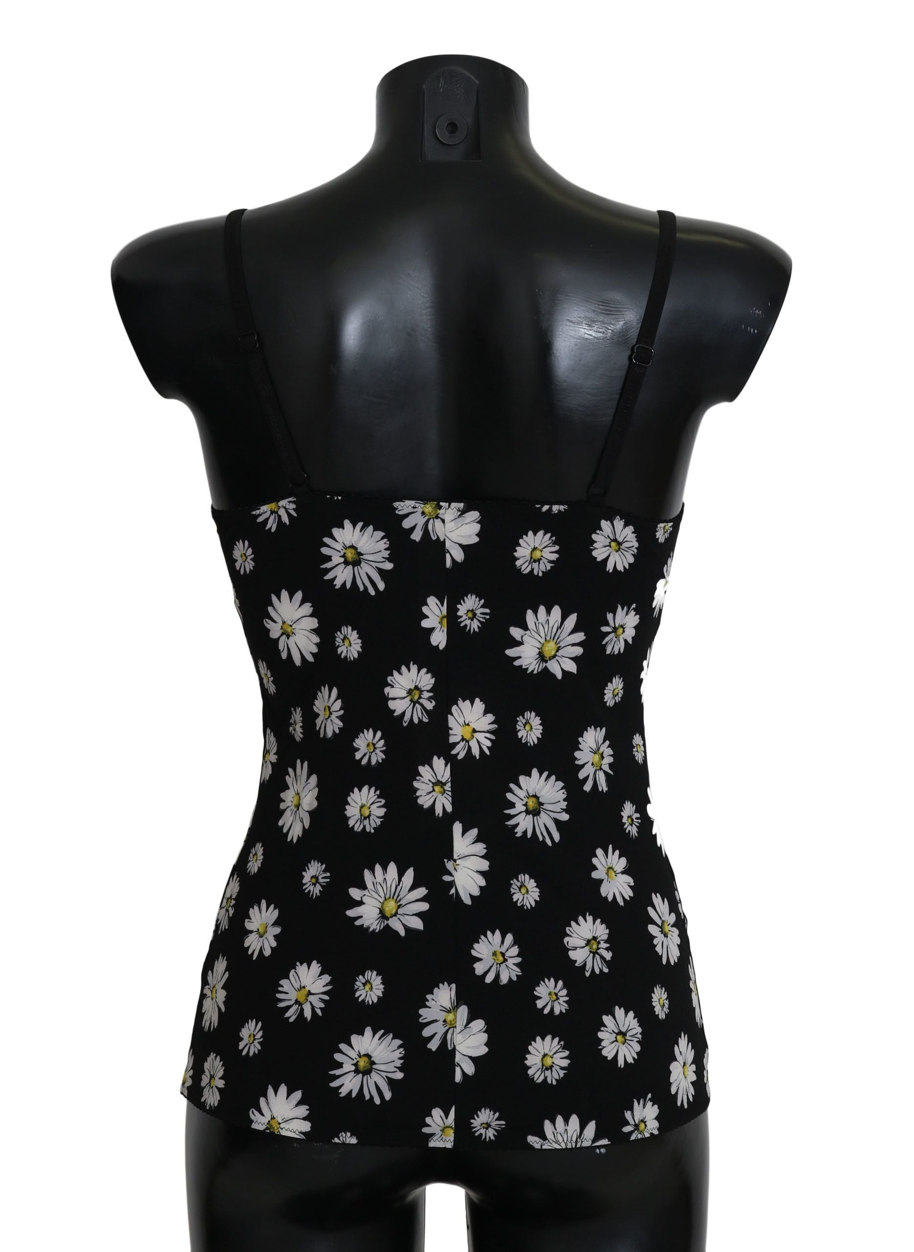 Schwarzes Dessous-Chemisole-Kleid mit Gänseblümchen-Print
