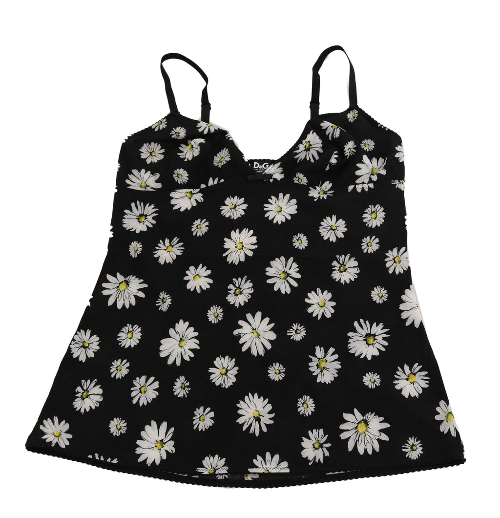 Schwarzes Dessous-Chemisole-Kleid mit Gänseblümchen-Print