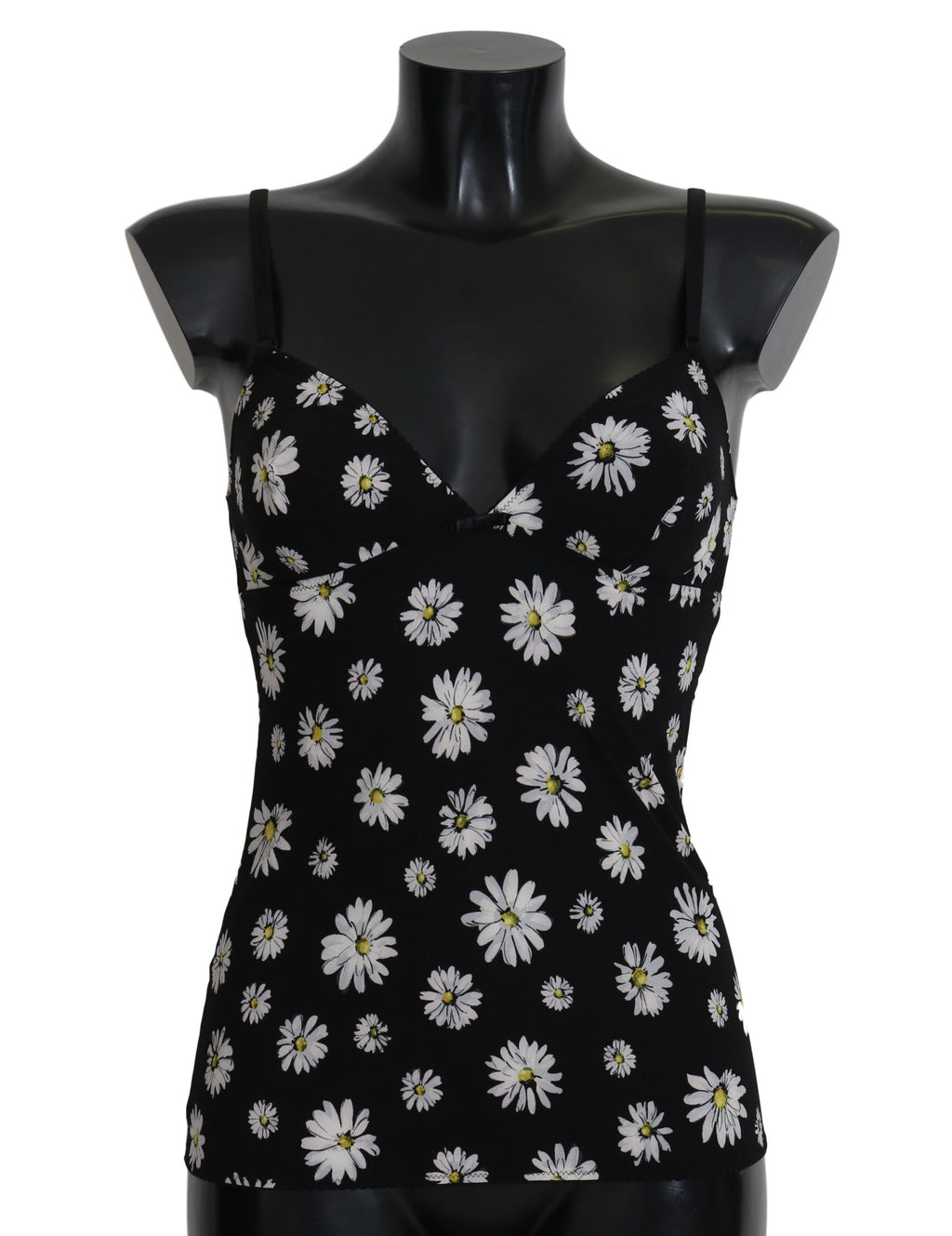 Schwarzes Dessous-Chemisole-Kleid mit Gänseblümchen-Print