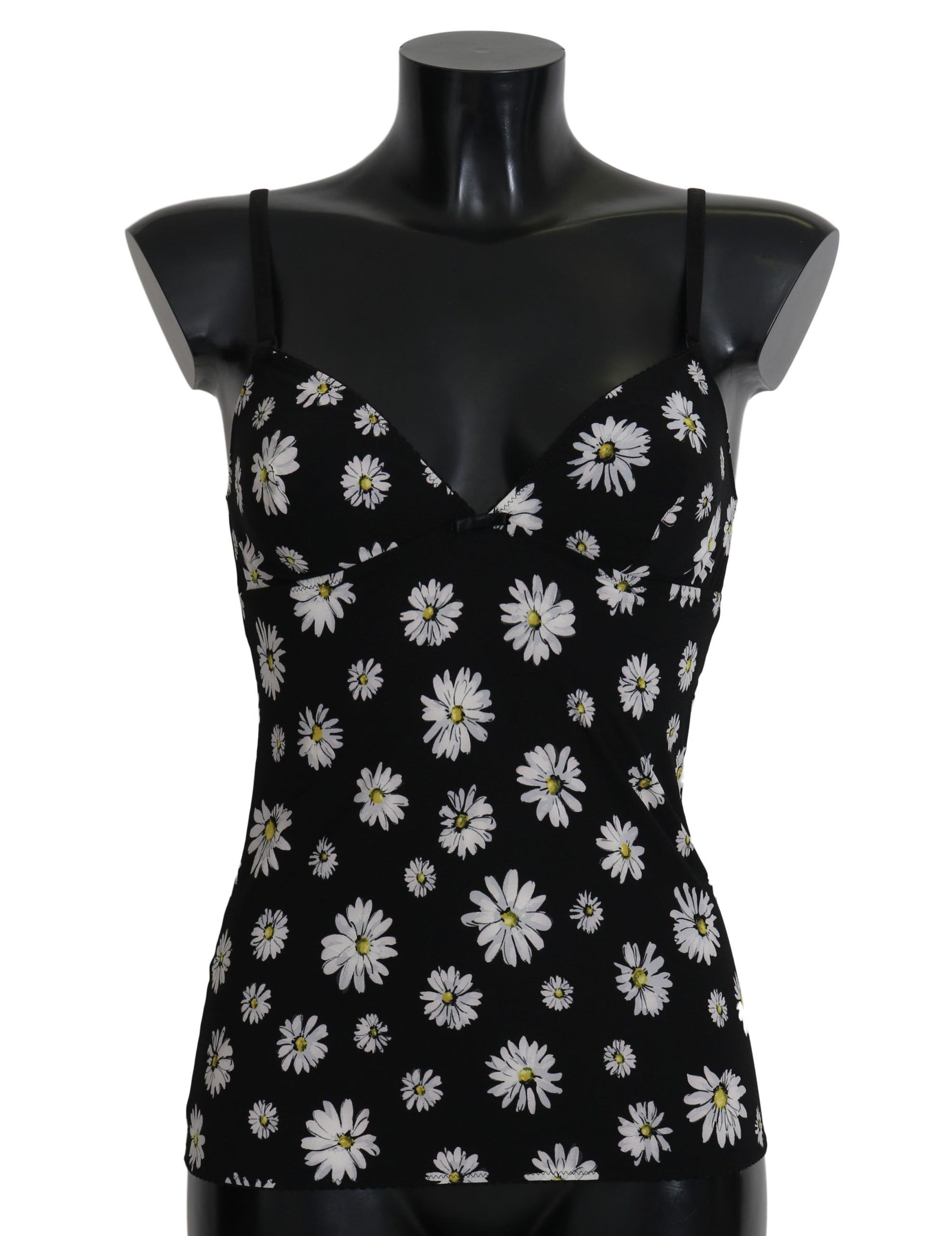 Schwarzes Dessous-Chemisole-Kleid mit Gänseblümchen-Print