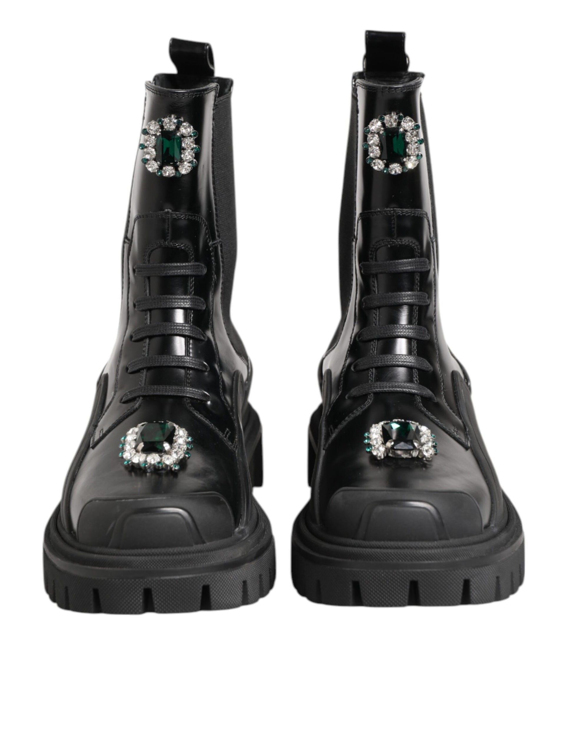 Dolce & Gabbana Black Crystal Embellished Combat Boots Shoes