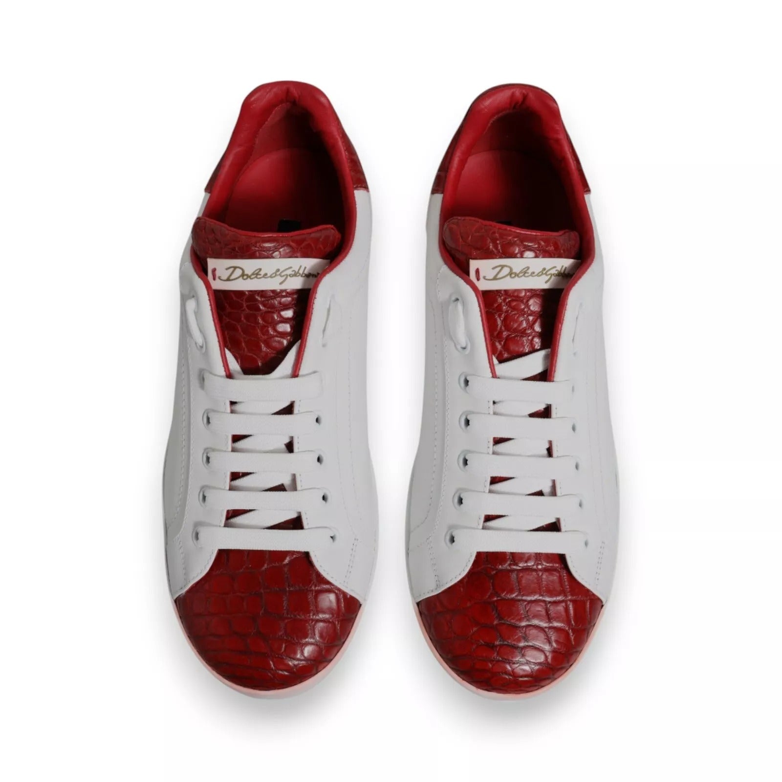 Dolce & Gabbana White Red Leather Logo Portofino Sneaker
