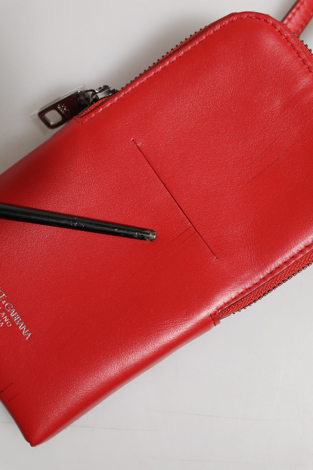 Dolce & Gabbana Red Leather Purse Phone Sling Crossbody Neck Strap Bag