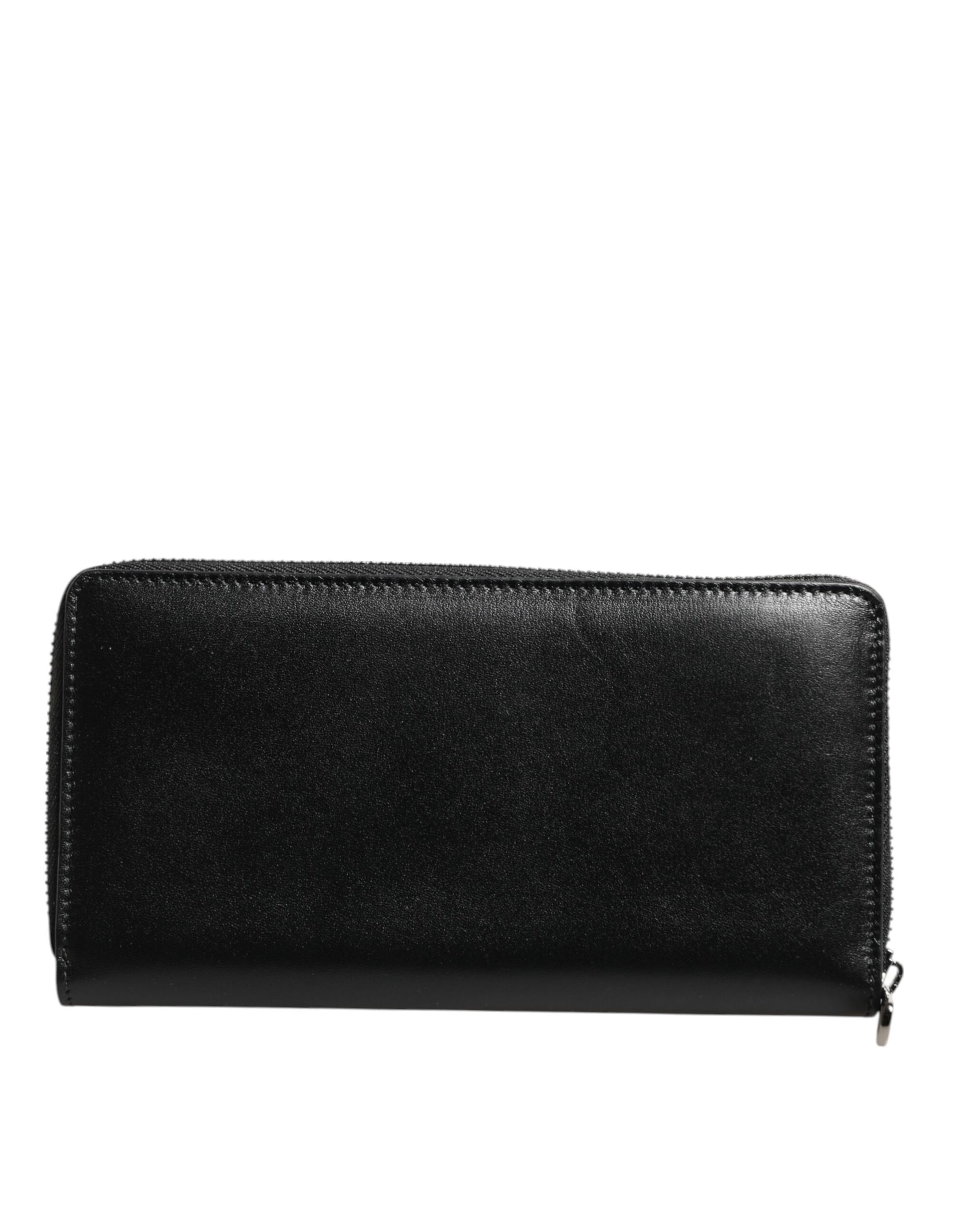 Dolce & Gabbana Black Leather DG Plaque Zip Around Continental Wallet