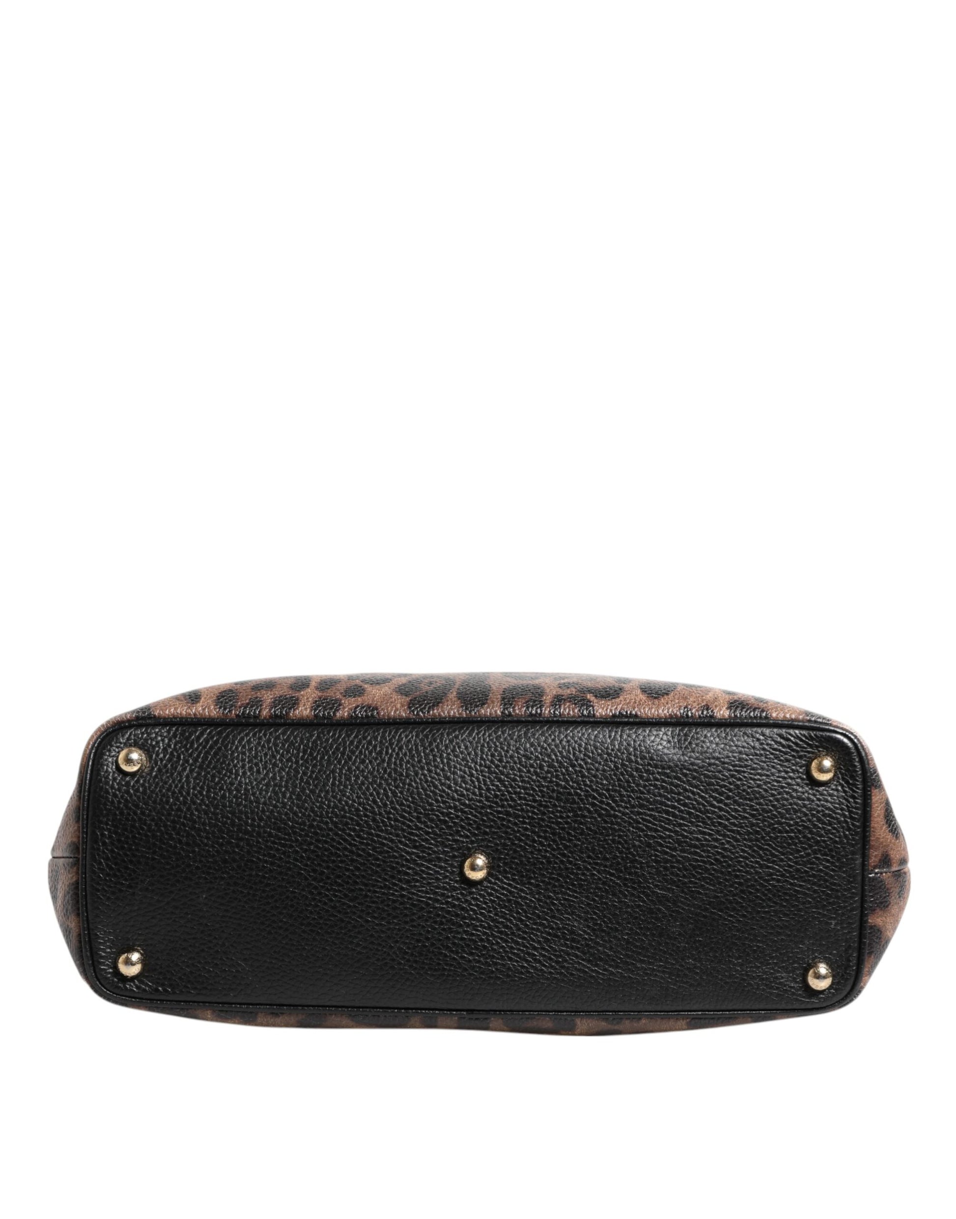 Dolce & Gabbana Brown Leopard GLAM Leather Logo Plaque Tote Bag