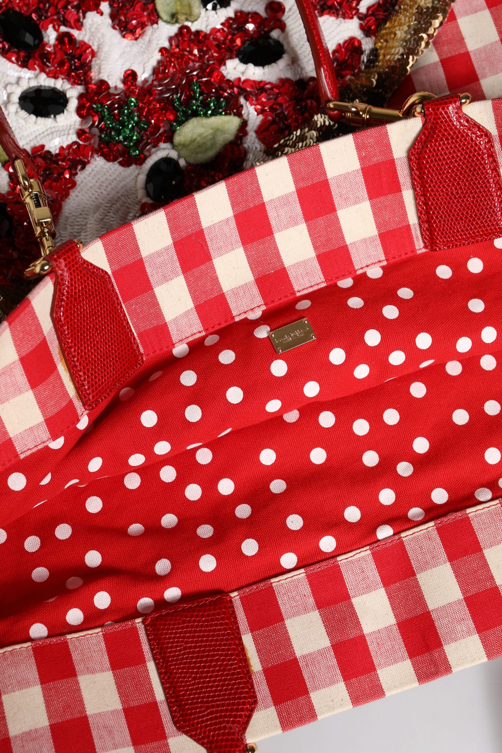 Dolce & Gabbana Red I Love Pizza Rhinestone Embellished Tote Bag