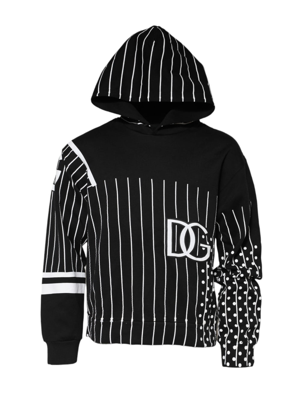 Dolce & Gabbana Black Stripes Hooded Men Sweatshirt Sweater