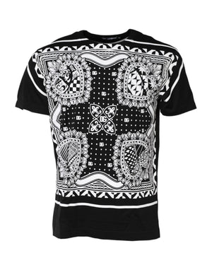 Dolce & Gabbana Black Bandana Print Cotton Crew Neck T-shirt