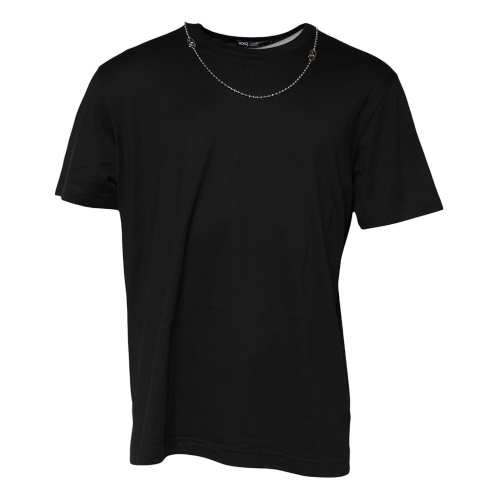 Dolce & Gabbana Black Chain Necklace Cotton Crewneck T-shirt