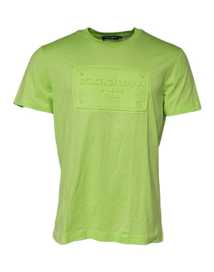 Dolce & Gabbana Green Embossed Logo Cotton Crew Neck T-shirt