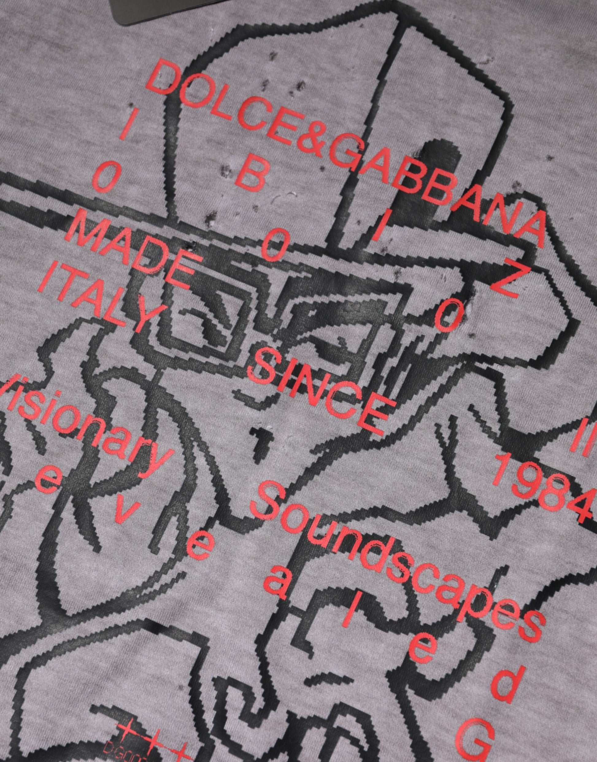 Dolce & Gabbana Gray Graphic Print Cotton Crew Neck T-shirt