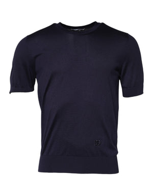 Dolce & Gabbana Dark Blue Silk Crew Neck Short Sleeves T-shirt
