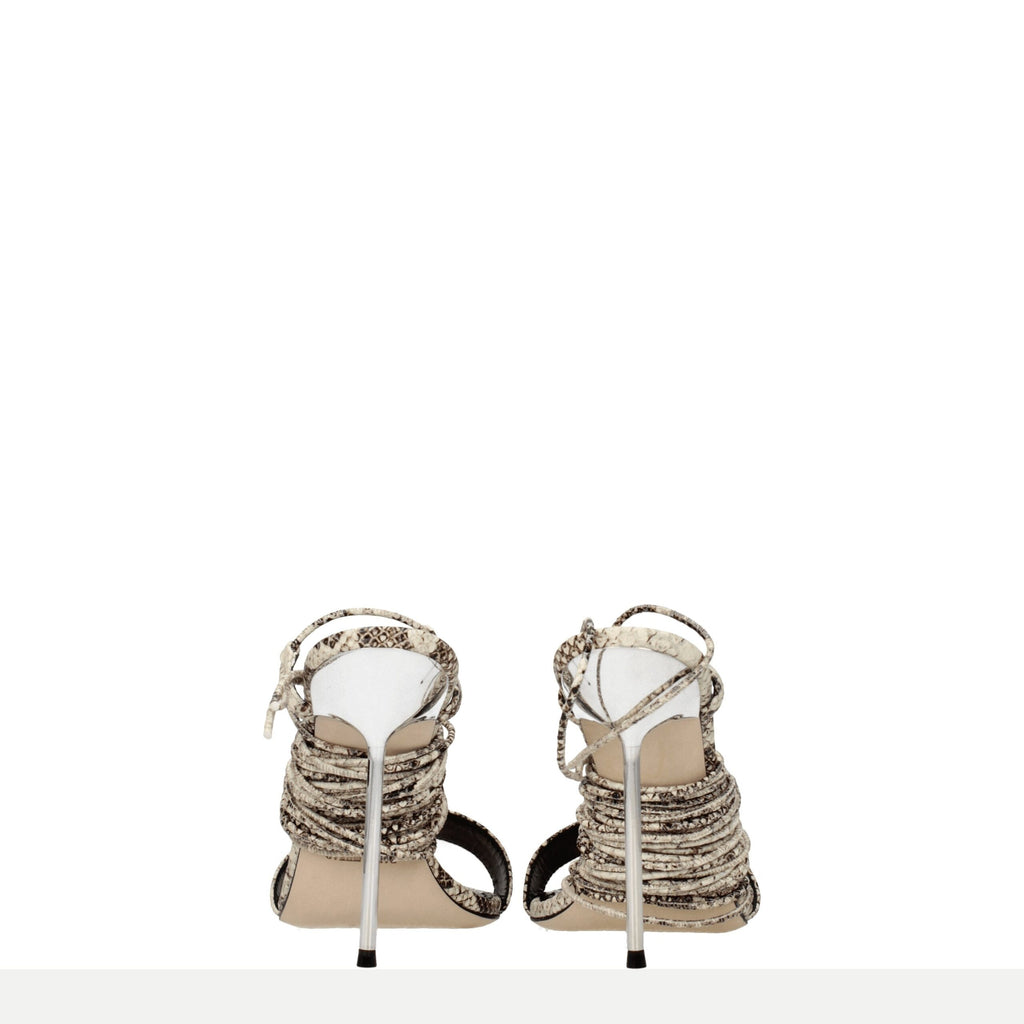 Beige Leather Stiletto Heels Sandals