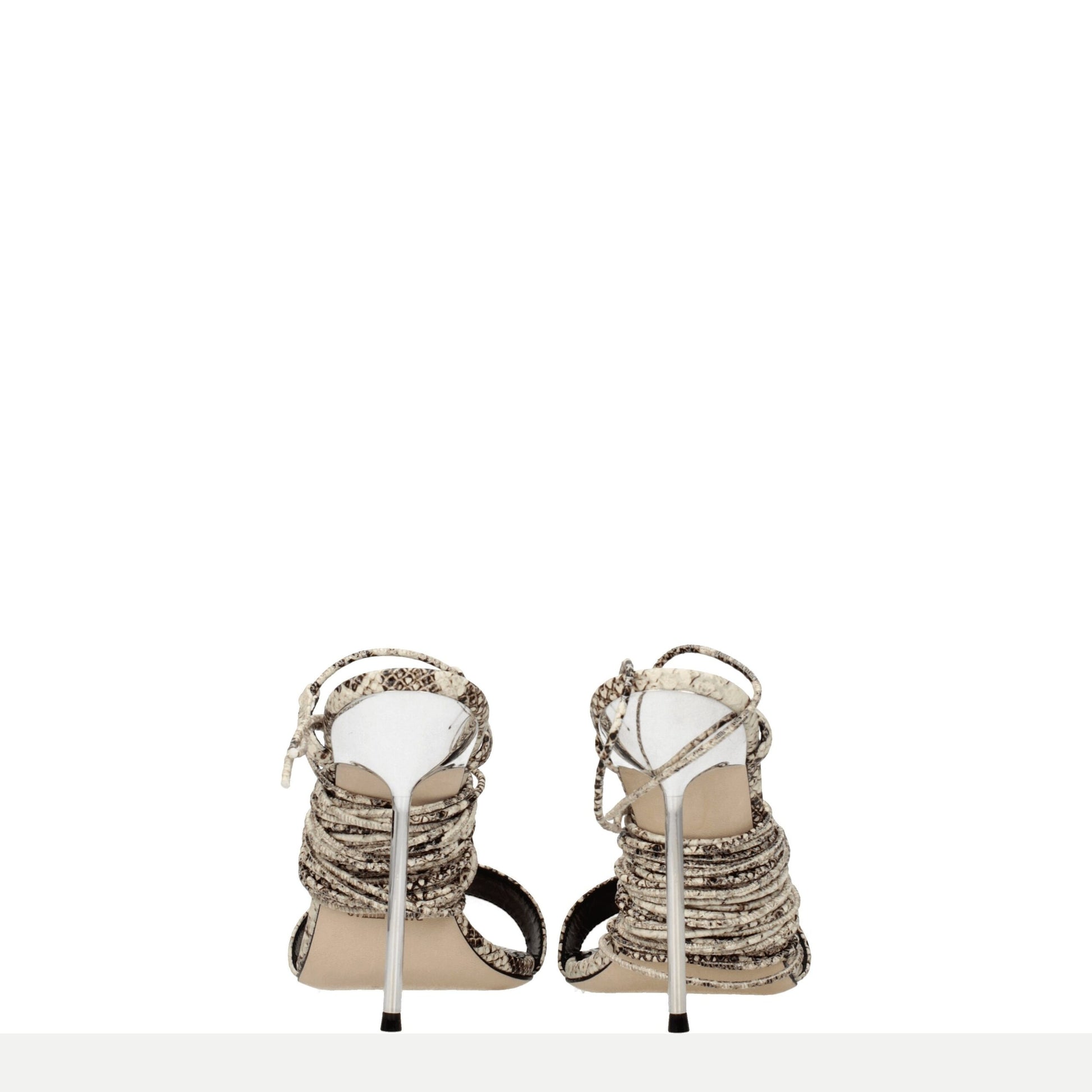 Beige Leather Stiletto Heels Sandals