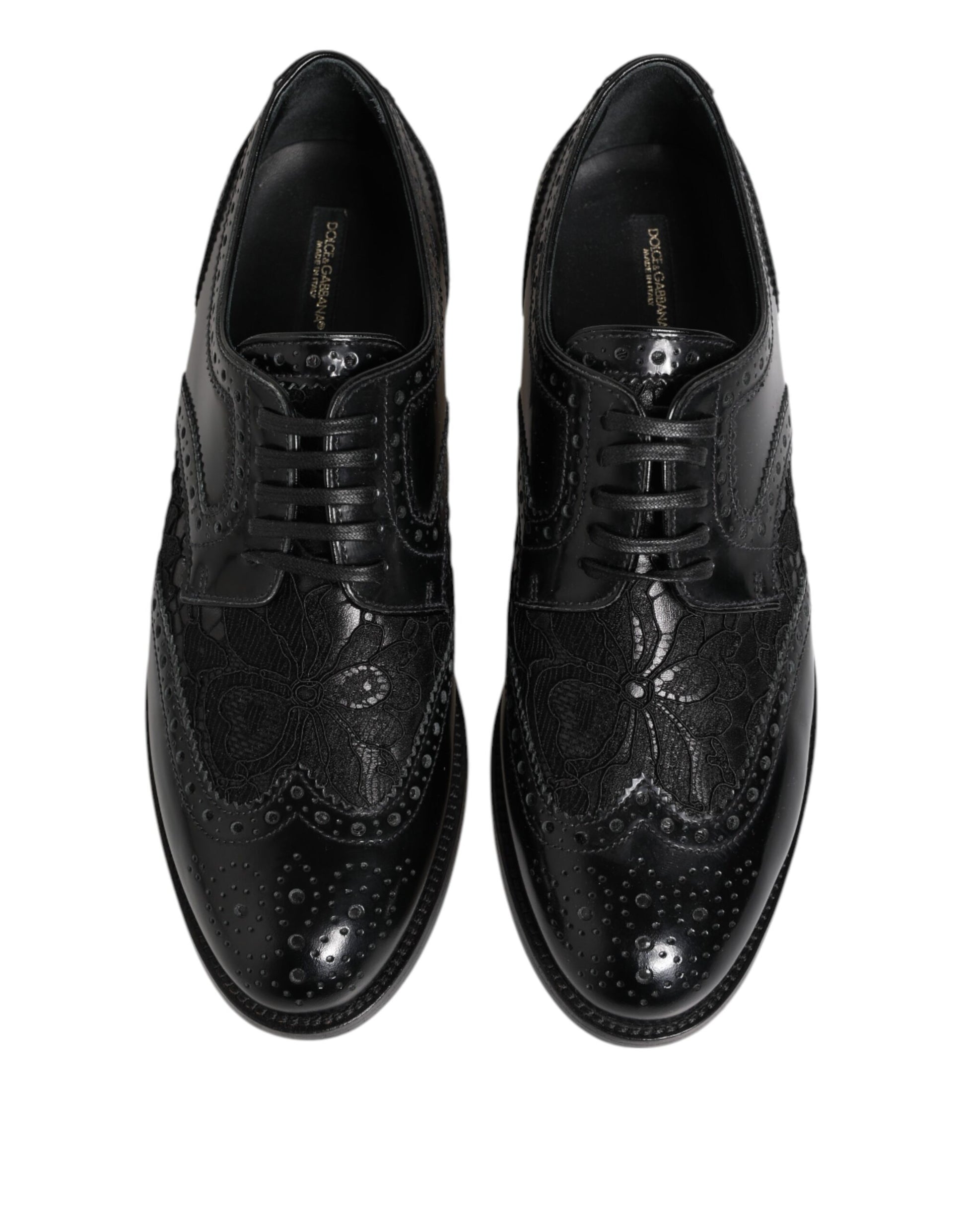 Dolce & Gabbana Black Leather Floral Lace Dress Formal Shoes