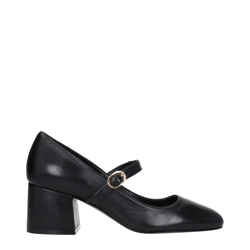 Black Leather Mid Heel Pumps