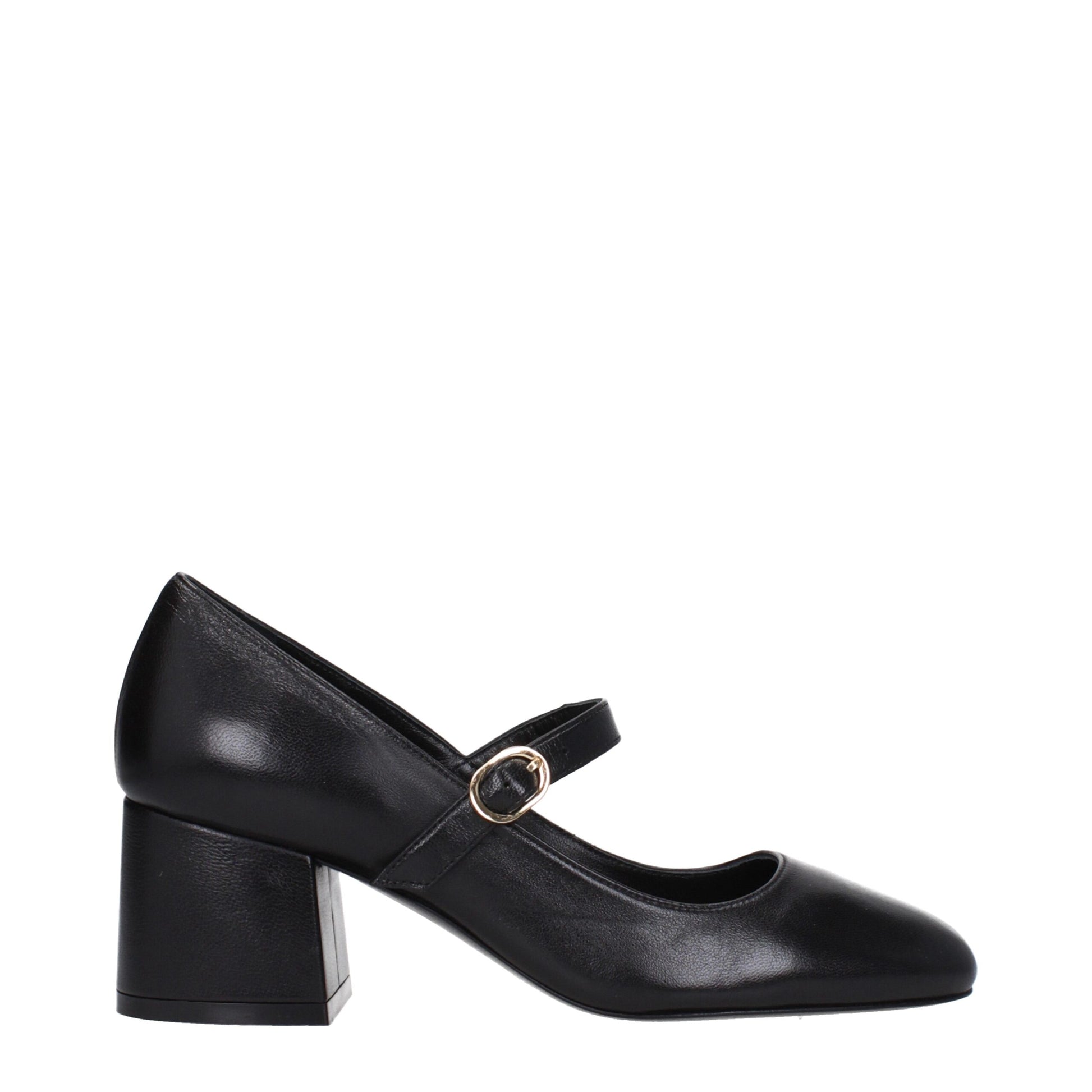 Black Leather Mid Heel Pumps