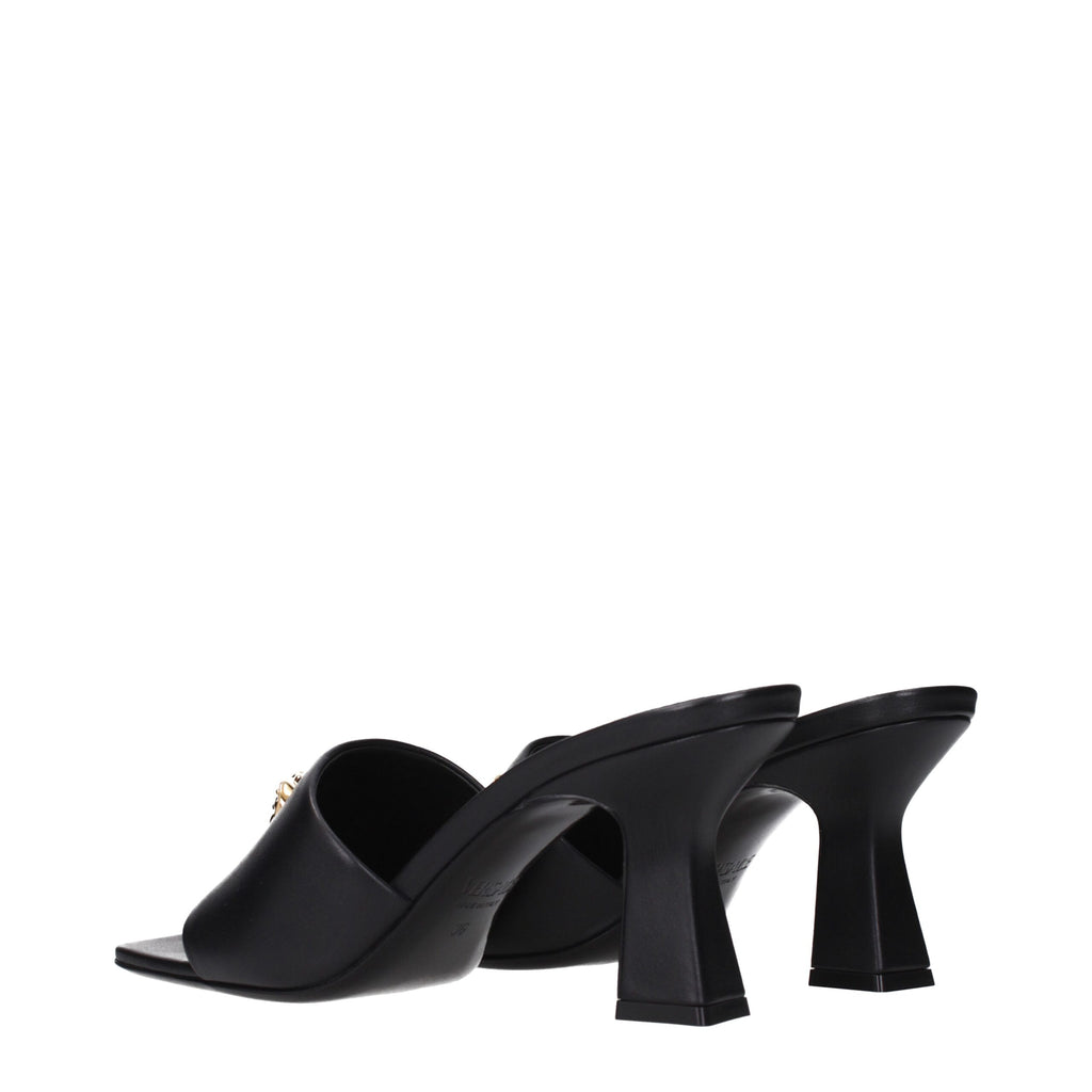 Black Leather Stiletto Heels Sandals
