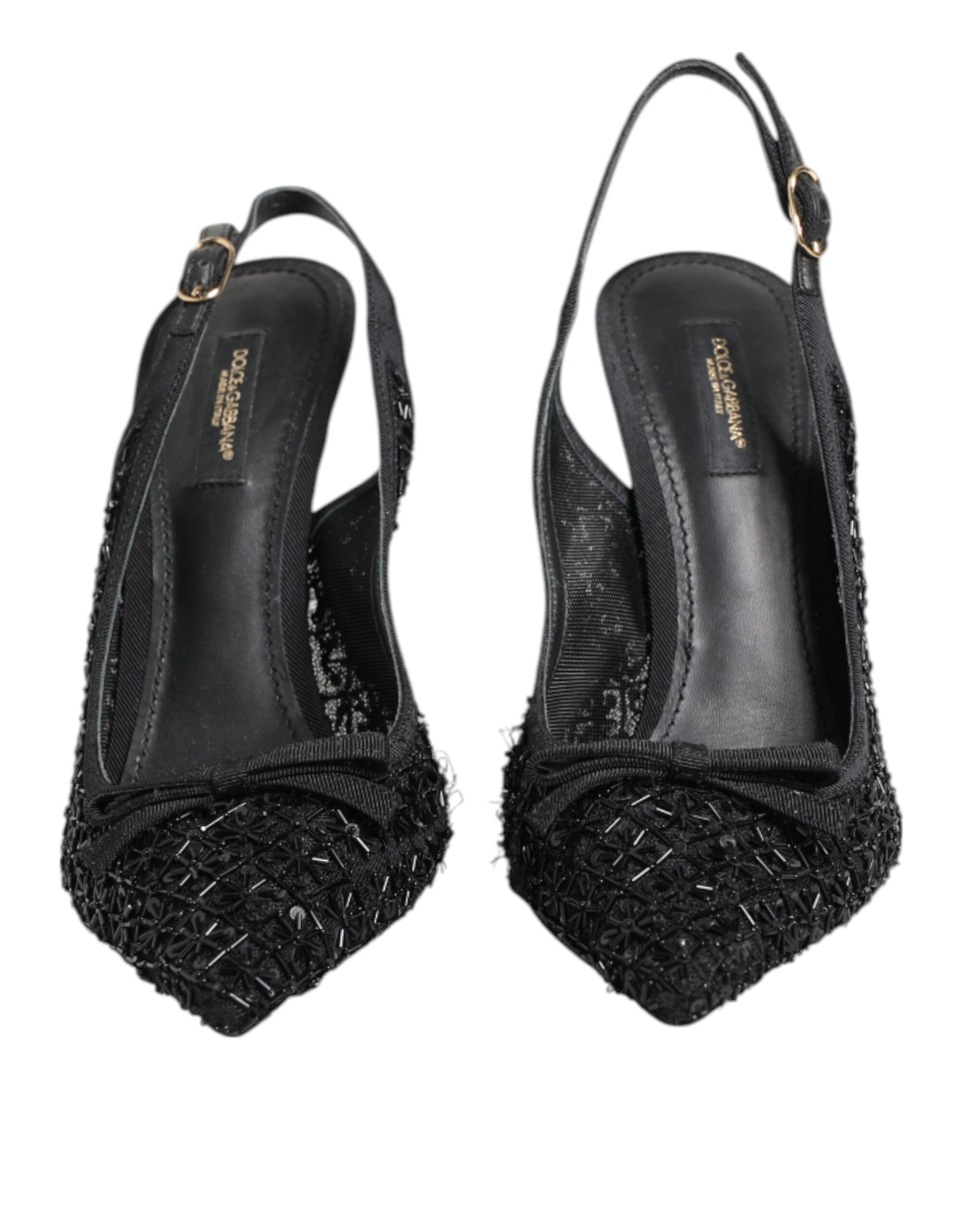 Dolce & Gabbana Black Tulle Ricamo Heels Slingbacks Shoes