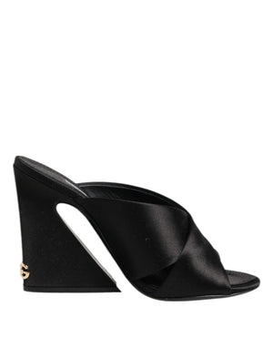 Black Logo KEIRA Satin Slides Sandals Shoes