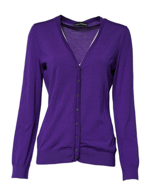 Dolce & Gabbana Purple Wool Knit V-neck Cardigan Sweater