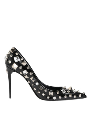 Dolce & Gabbana Black Crystals Studs Stiletto Pumps Shoes