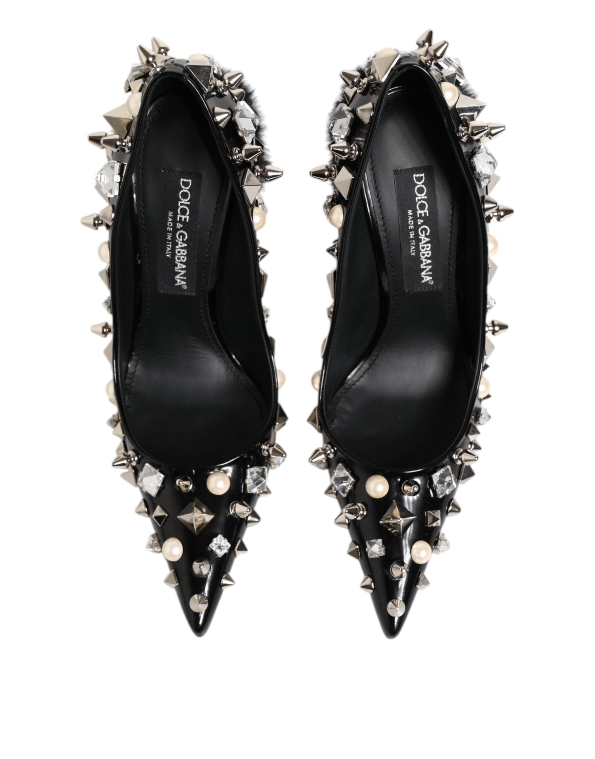 Dolce & Gabbana Black Crystals Studs Stiletto Pumps Shoes