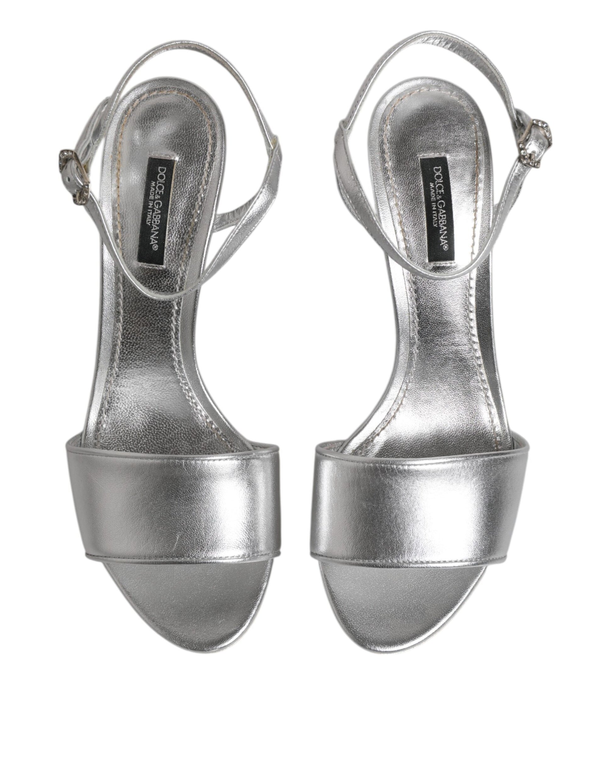 Dolce & Gabbana Silver KEIRA Heels Ankle Strap Sandals Shoes
