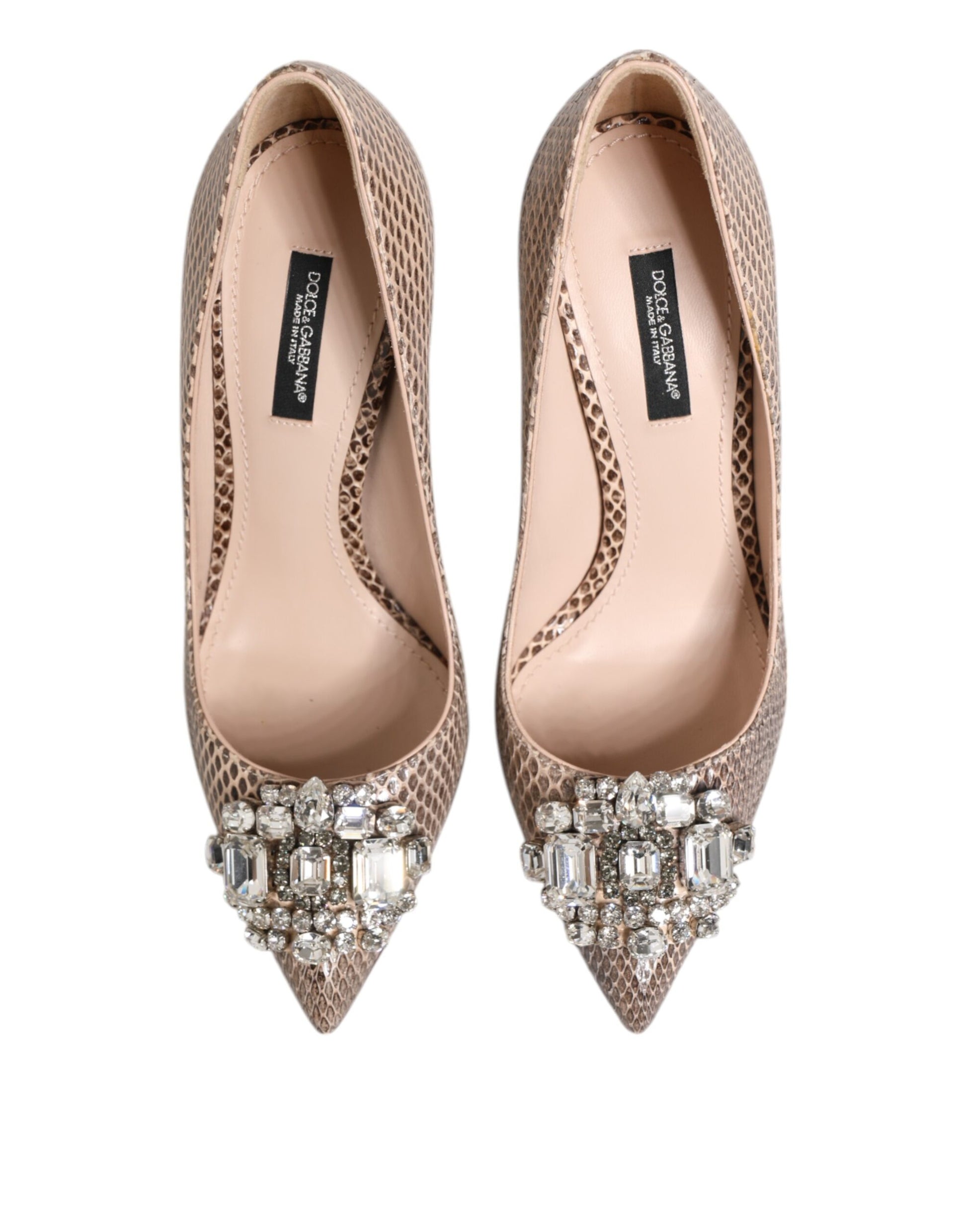Dolce & Gabbana Beige Leather Crystal Embellished Pumps Shoes