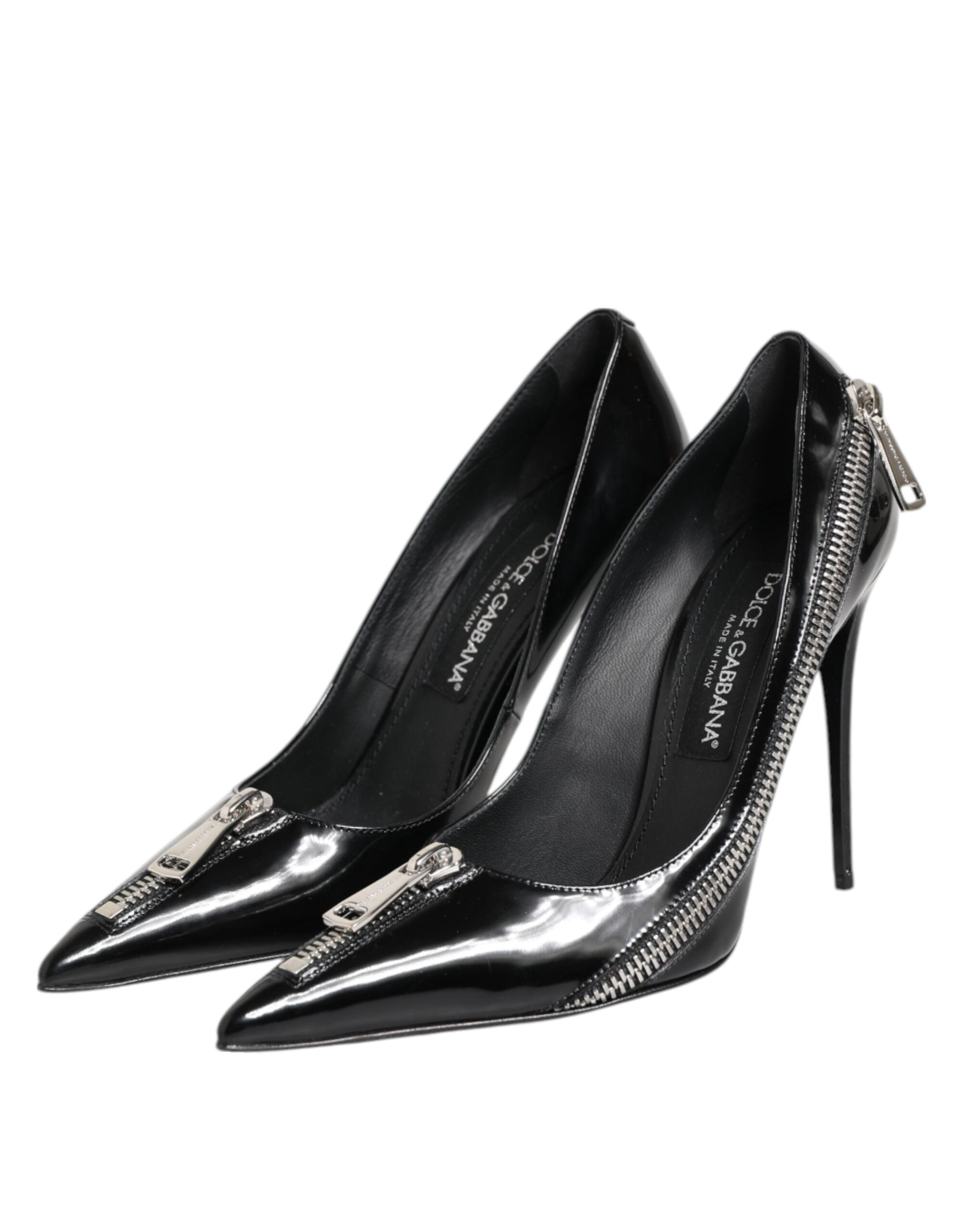 Dolce & Gabbana Black Patent Leather Zipper Heels Pumps Shoes
