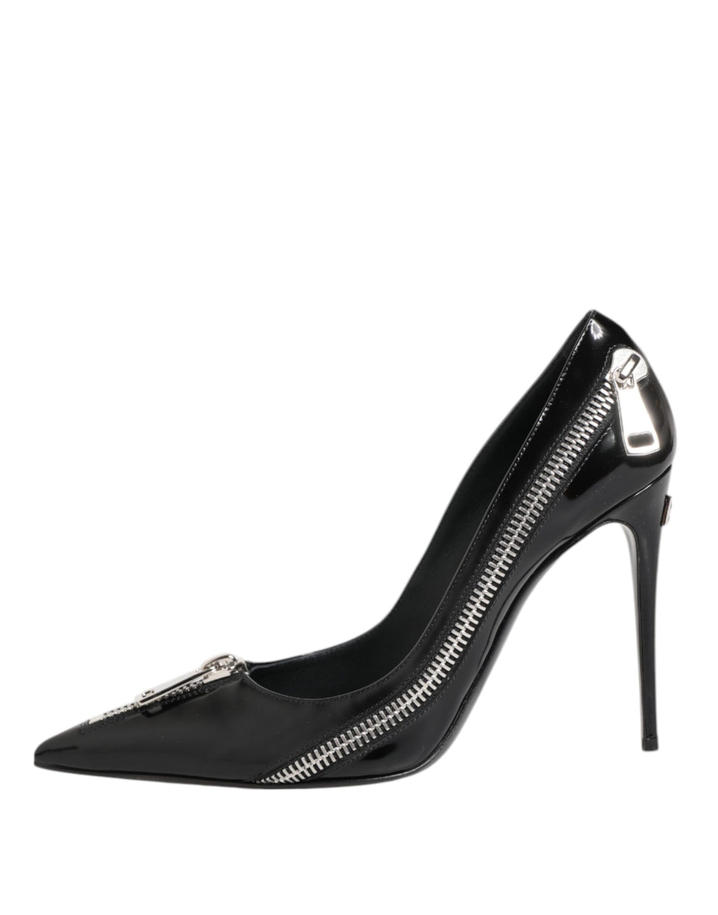 Black Patent Leather Zipper Heels Pumps Shoes