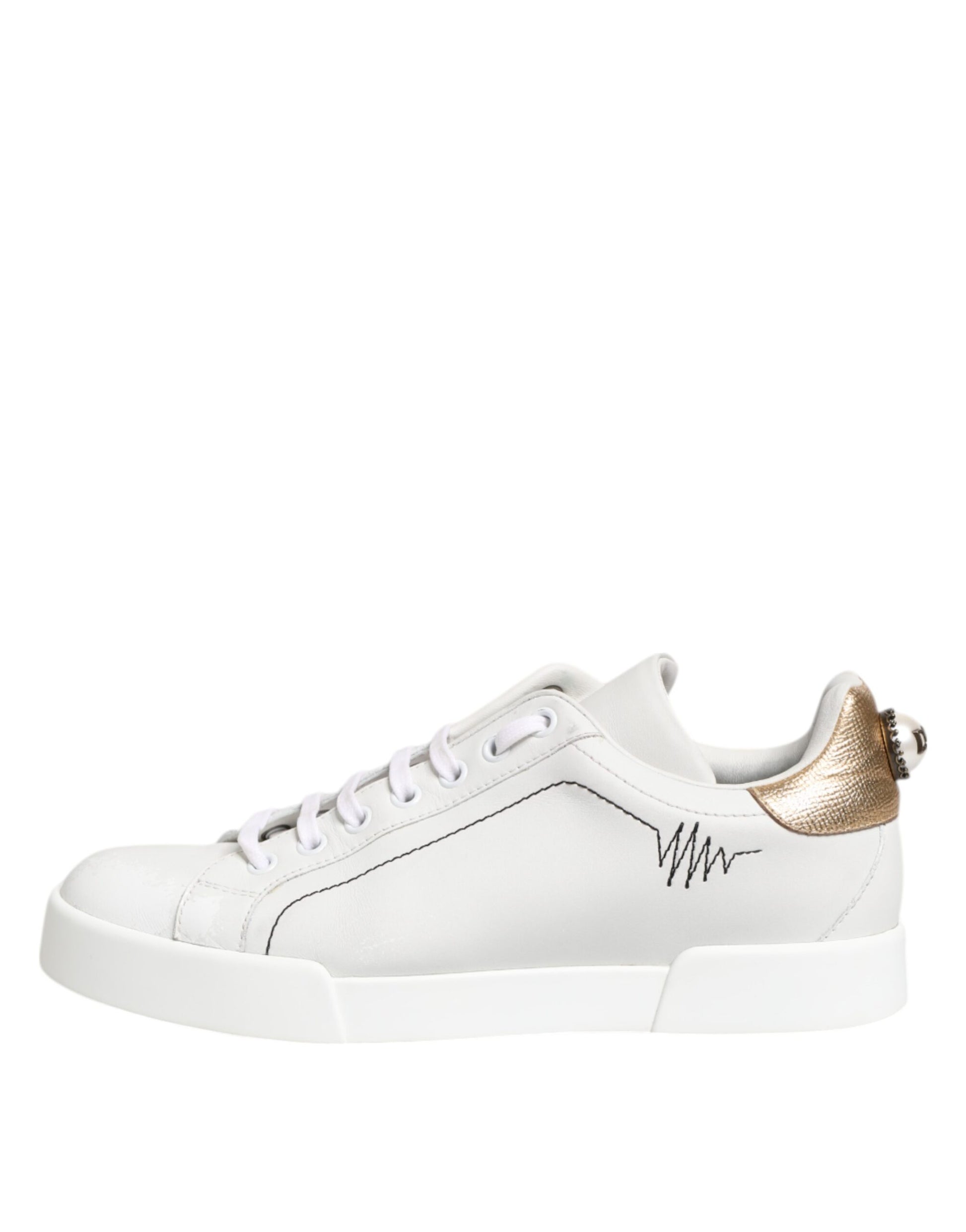 Dolce & Gabbana White Gold Leather Low Top Sneakers Shoes