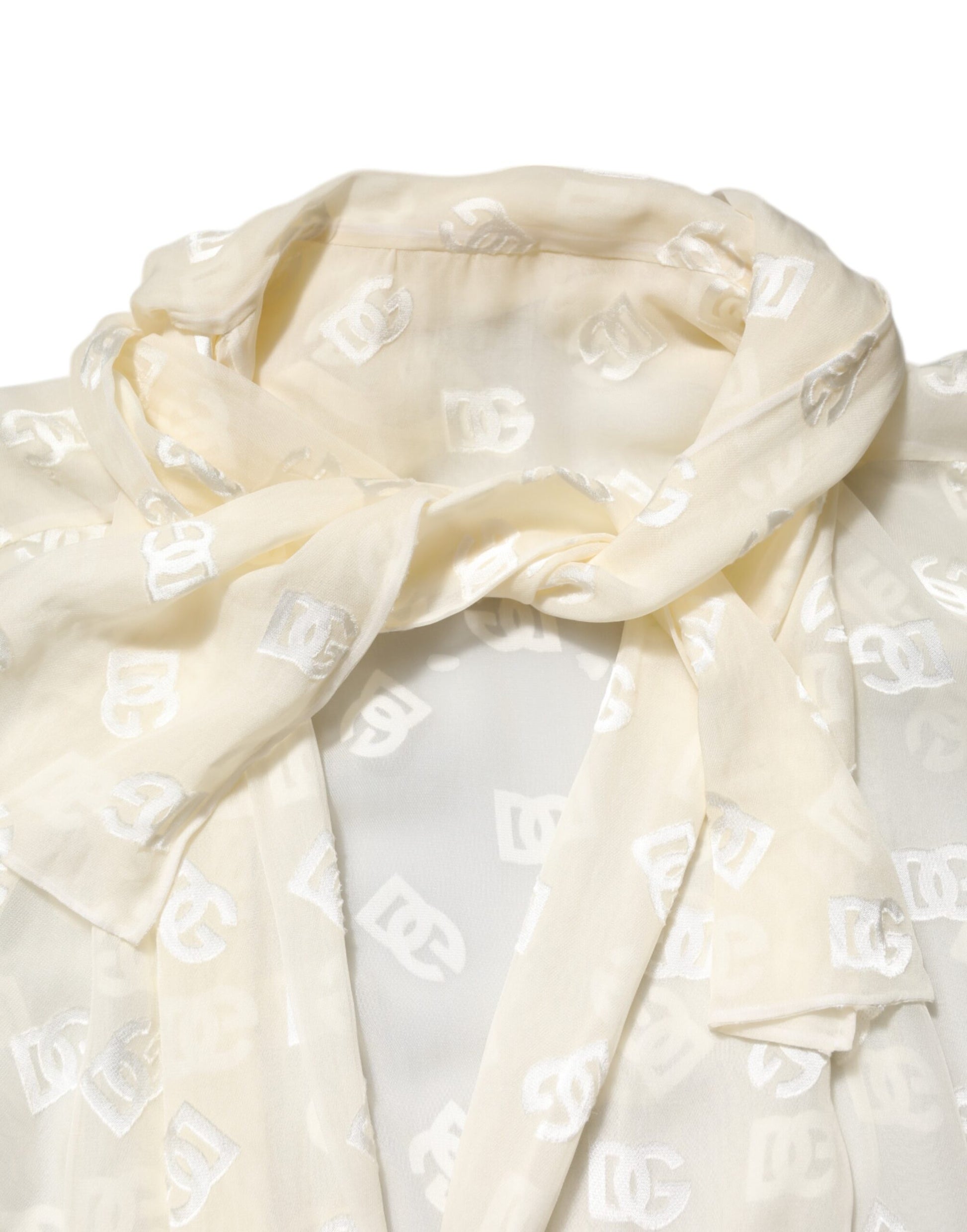 Dolce & Gabbana Off White Logo Monogram Ascot Collar Top