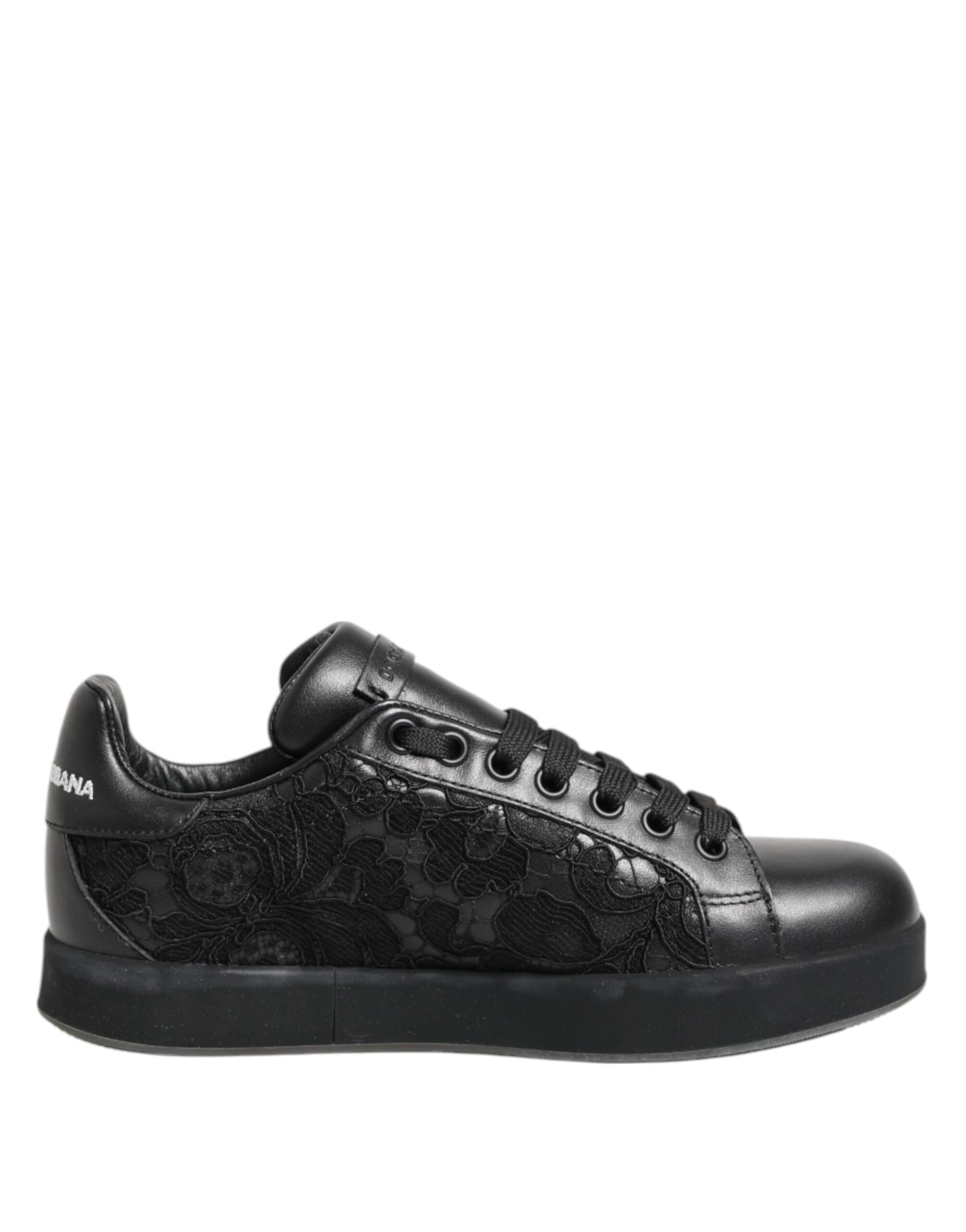 Dolce & Gabbana Black Floral Lace Low Top Sneakers Shoes