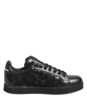 Dolce & Gabbana Black Floral Lace Low Top Sneakers Shoes