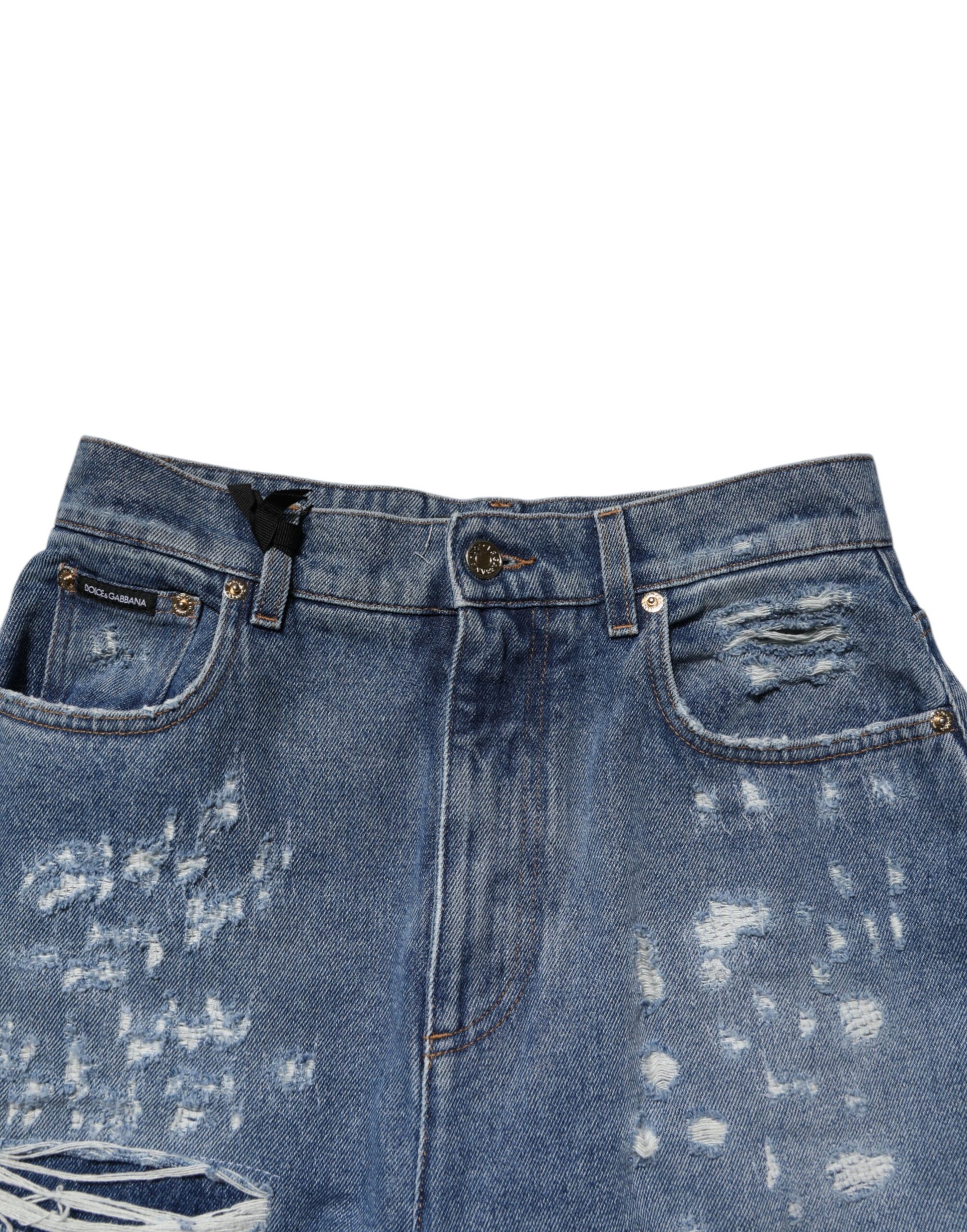 Dolce & Gabbana Blue Tattered High Waist Women Denim Jeans