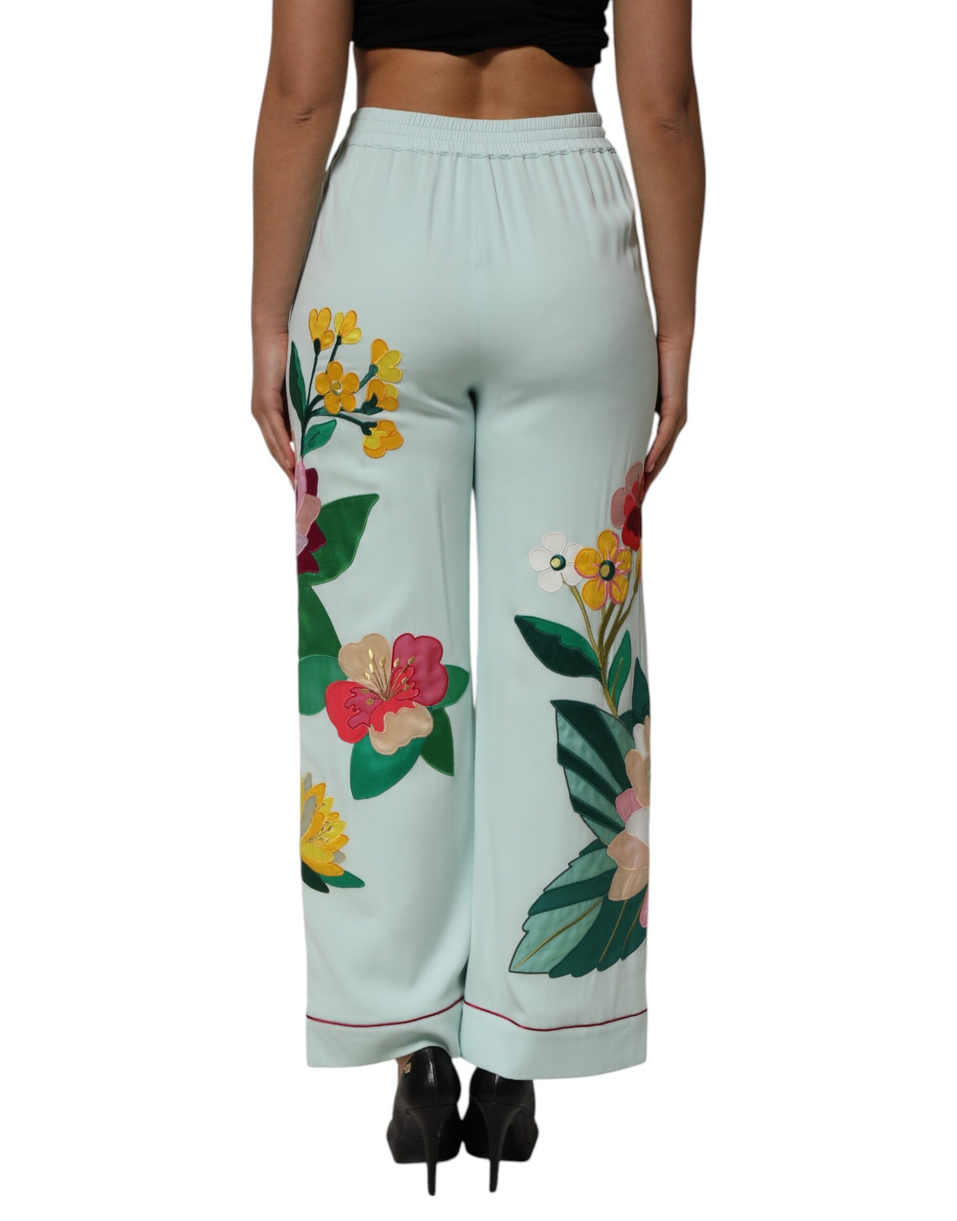 Dolce & Gabbana Green Floral Garterized Straight Pajama Pants