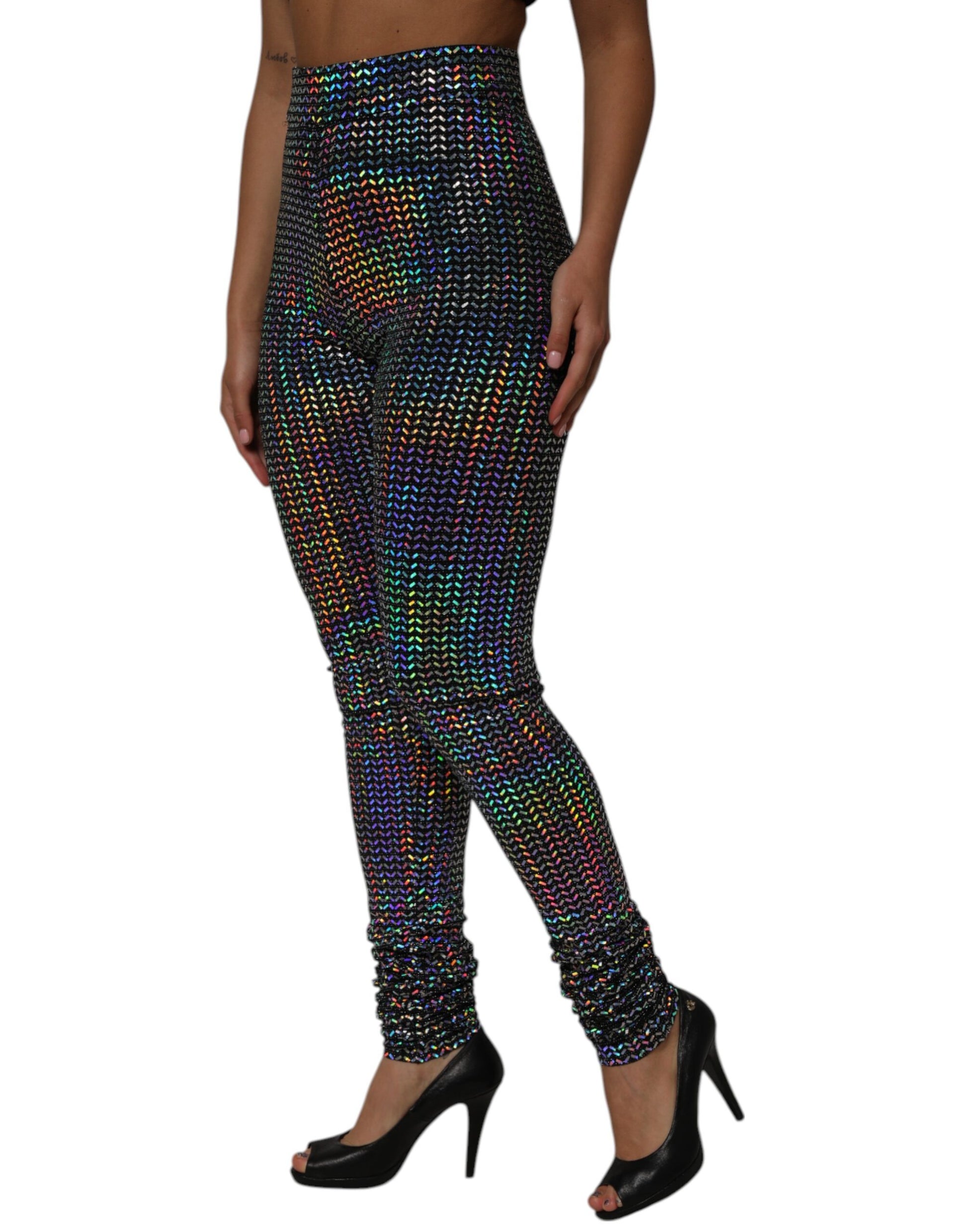 Dolce & Gabbana Multicolor Sequined Leggings Trouser Pants