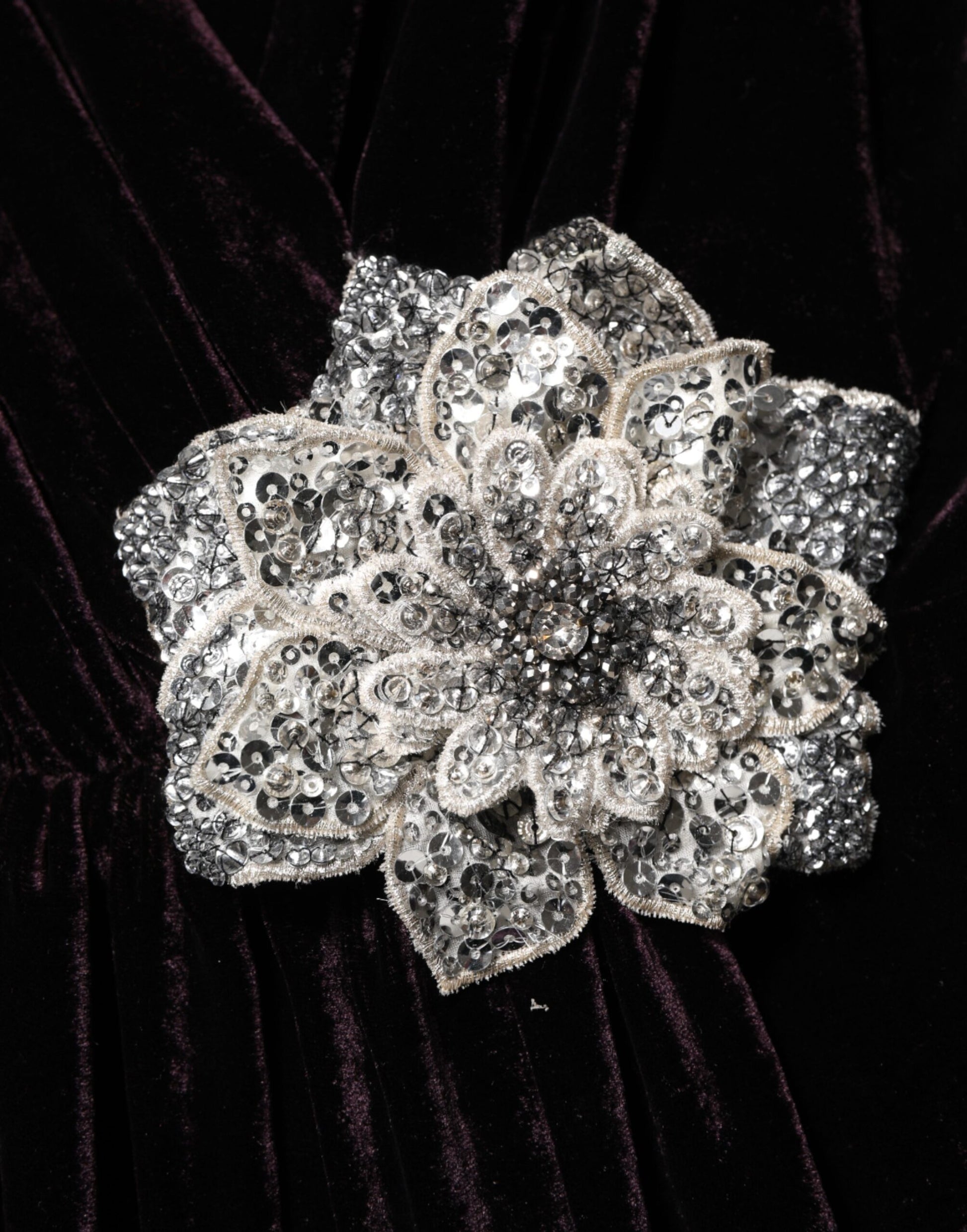 Dolce & Gabbana Black Velvet Flower Embellishment Aline Dress