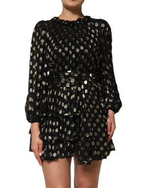 Dolce & Gabbana Black Gold Polka Dot Silk Brocade Mini Dress