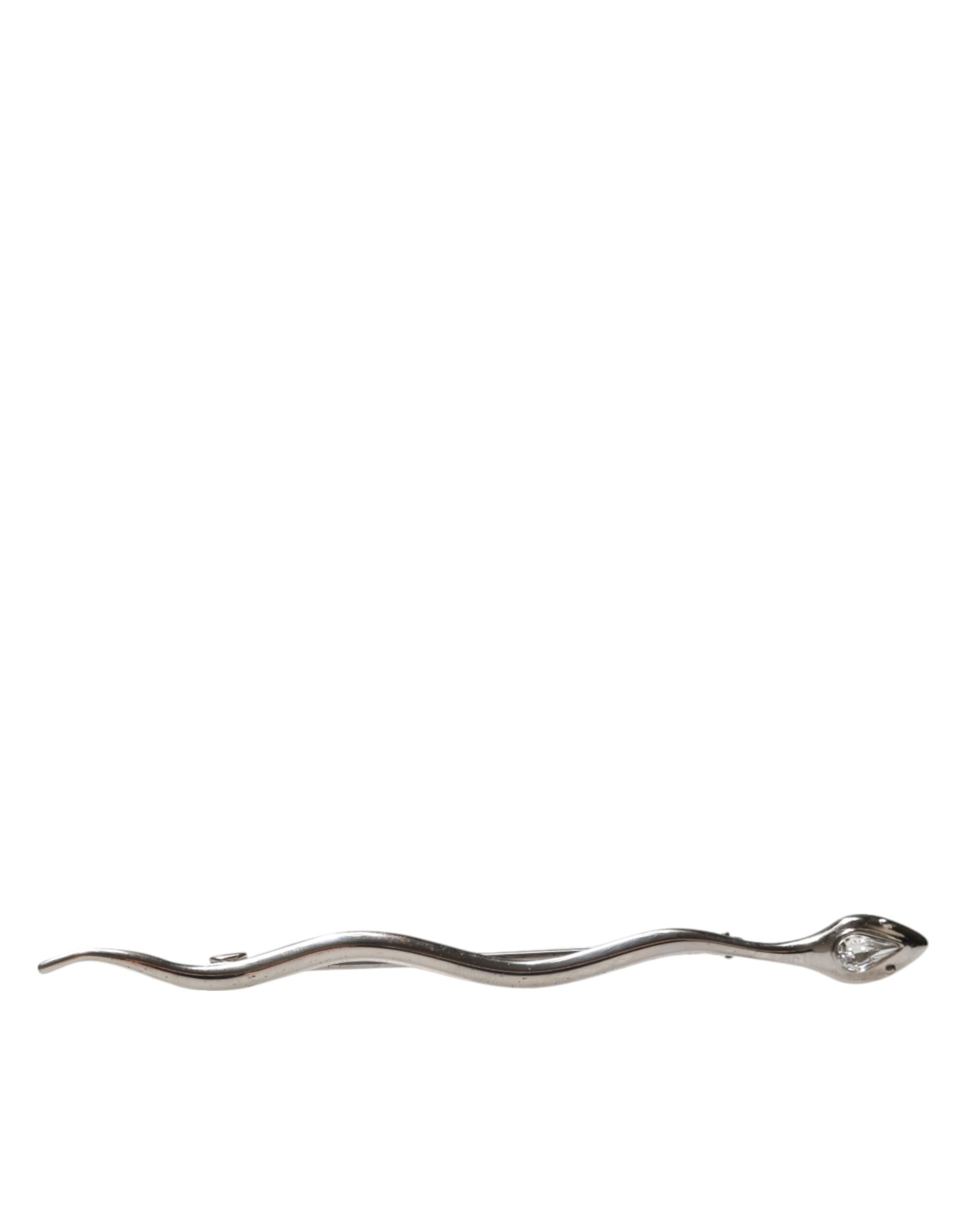 Dolce & Gabbana Silver Brass Crystal Spilla Serpente Mens Brooch Pin