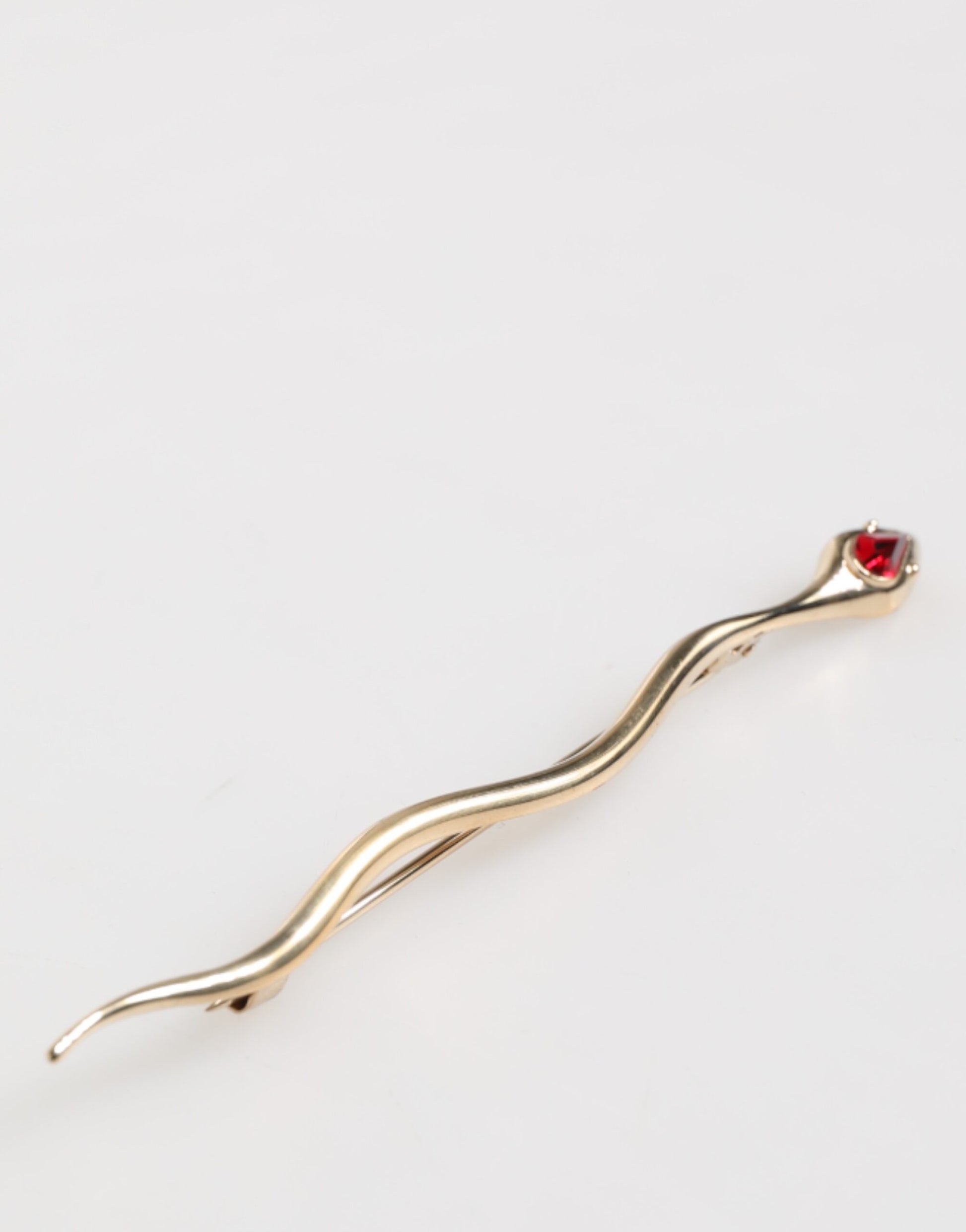 Dolce & Gabbana Gold Brass Red Crystal Spilla Serpente Mens Brooch Pin