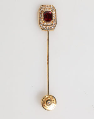 Rhinestone Embellished Sterling Silver Collar Brooch Pin