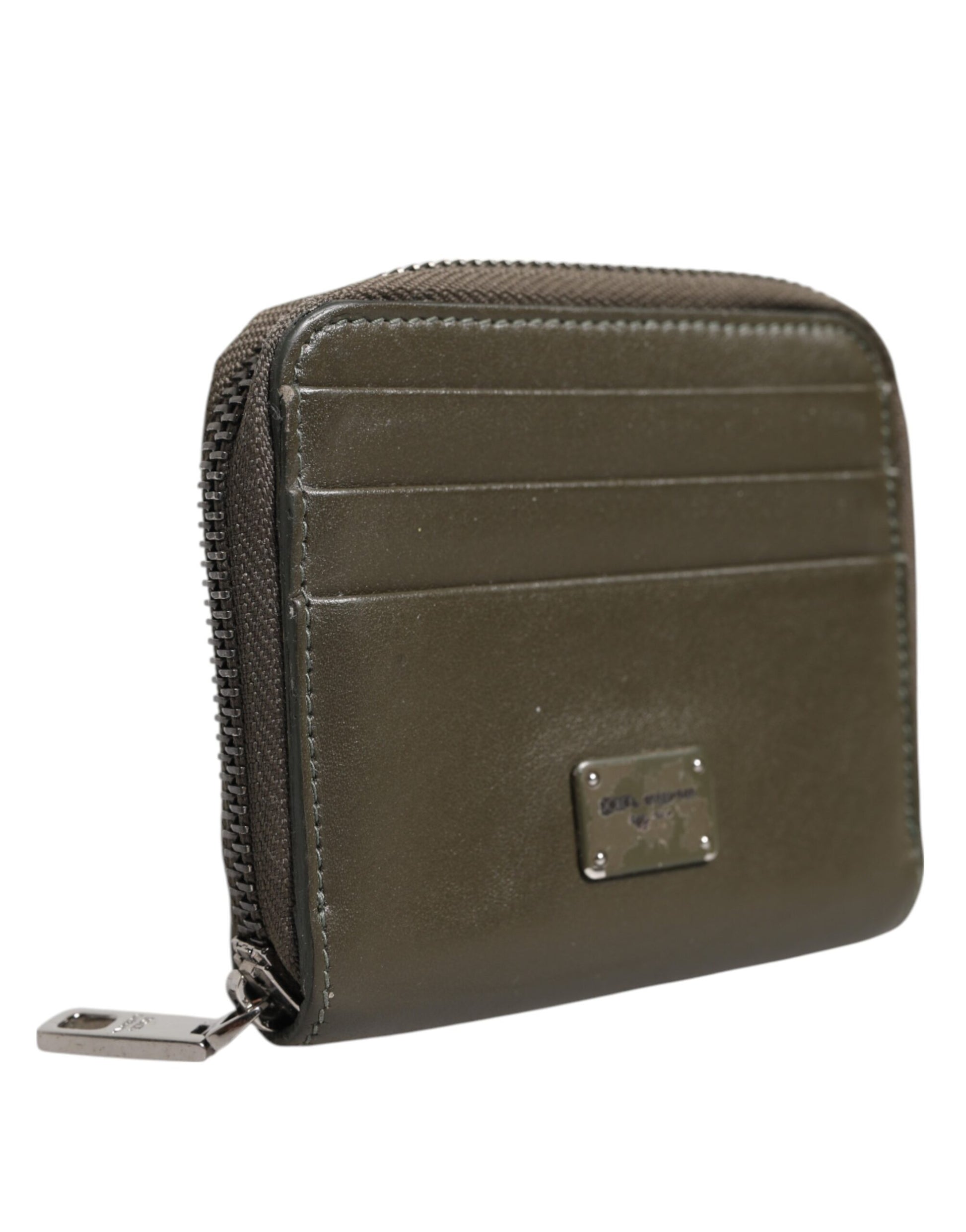 Dolce & Gabbana Brown Leather Logo Plaque Card Holder Coin Purse Wallet