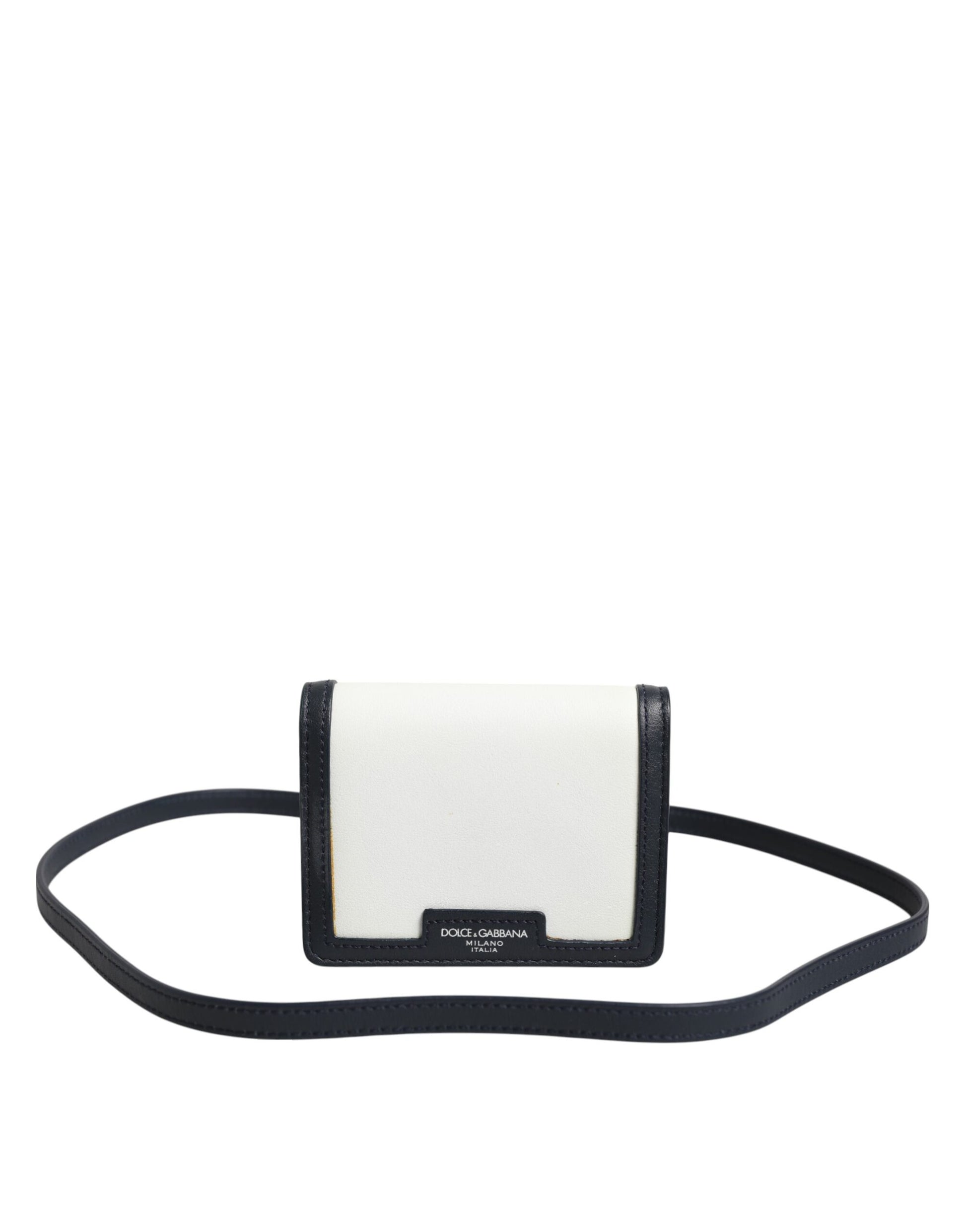 Dolce & Gabbana Beige Black Leather Card Holder Crossbody Men Borse Bag