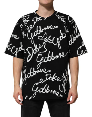 Black Logo Print Cotton Crew Neck  T-shirt
