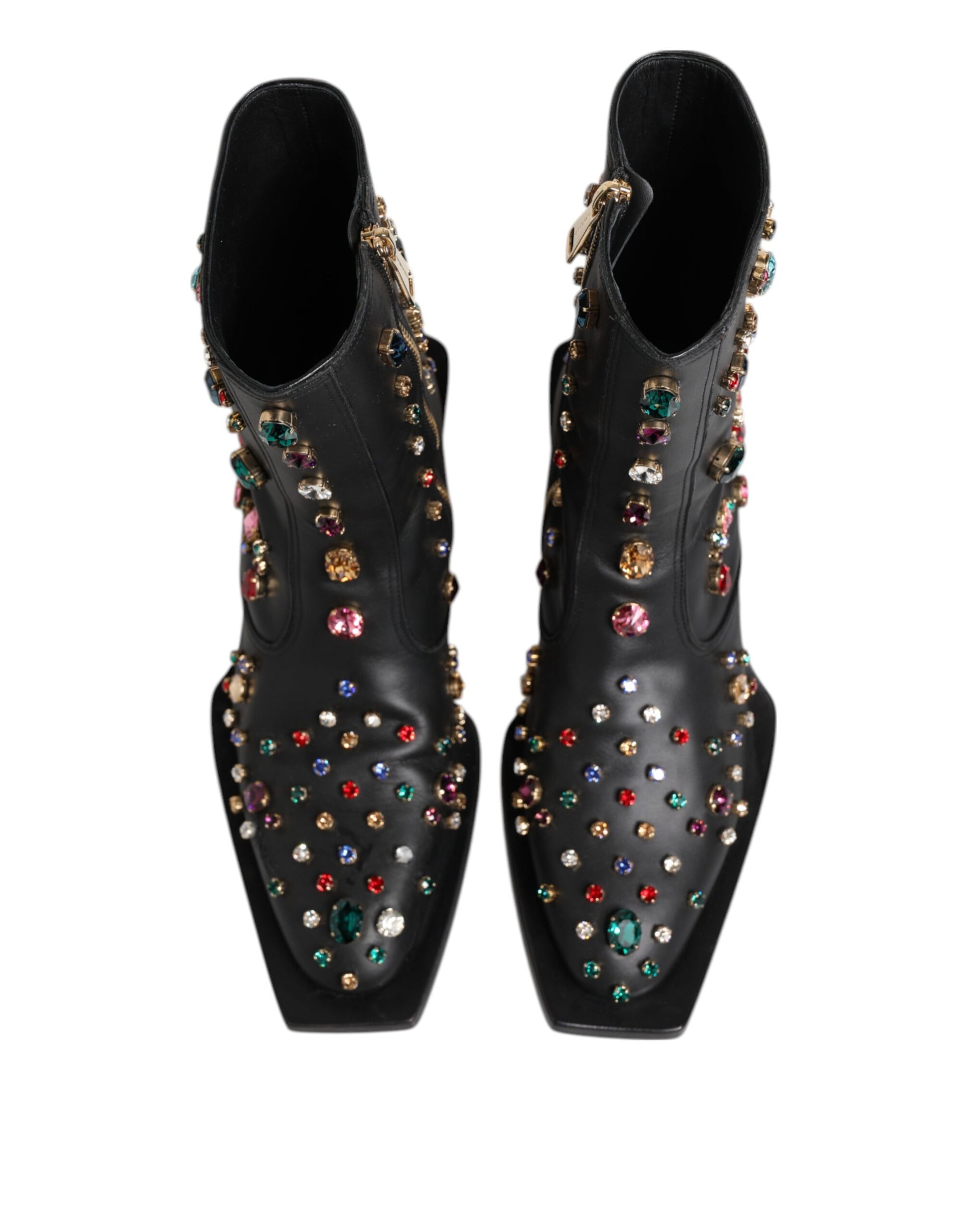 Dolce & Gabbana Black Crystal Cowboy Leather Men Boots Shoes