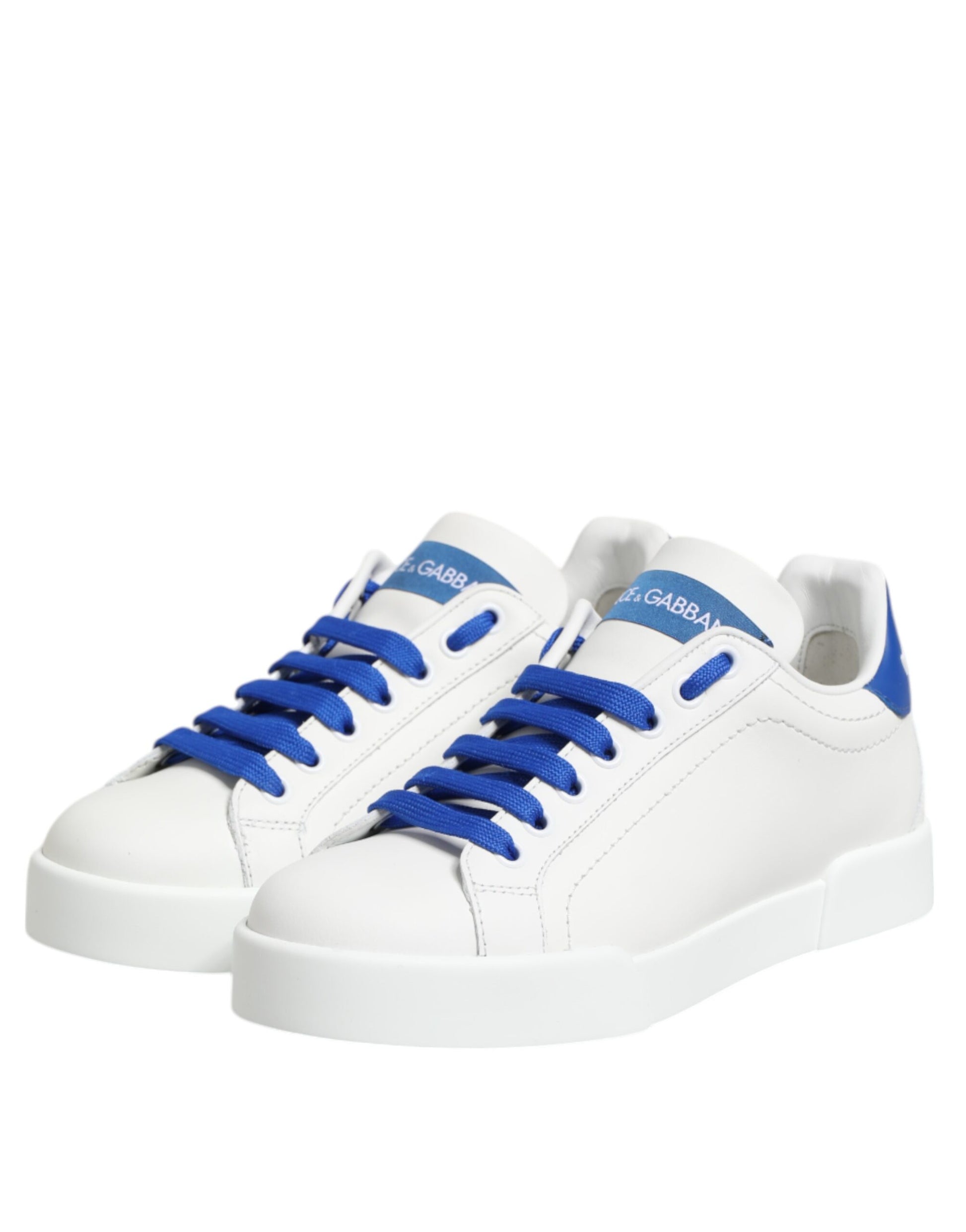 Dolce & Gabbana White Blue Leather Low Top Sneakers Shoes