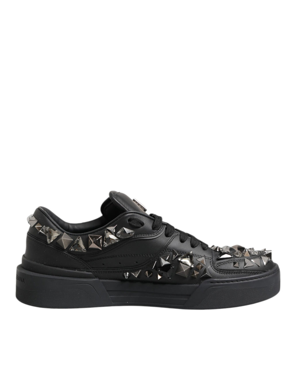 Dolce & Gabbana Black Leather Studded Low Top Sneakers Shoes