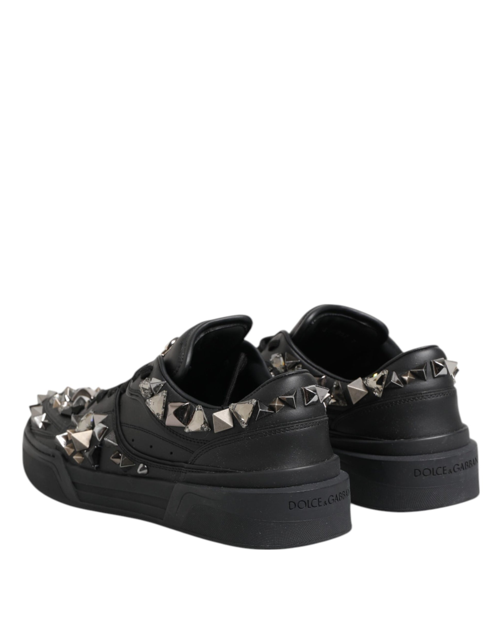 Dolce & Gabbana Black Leather Studded Low Top Sneakers Shoes